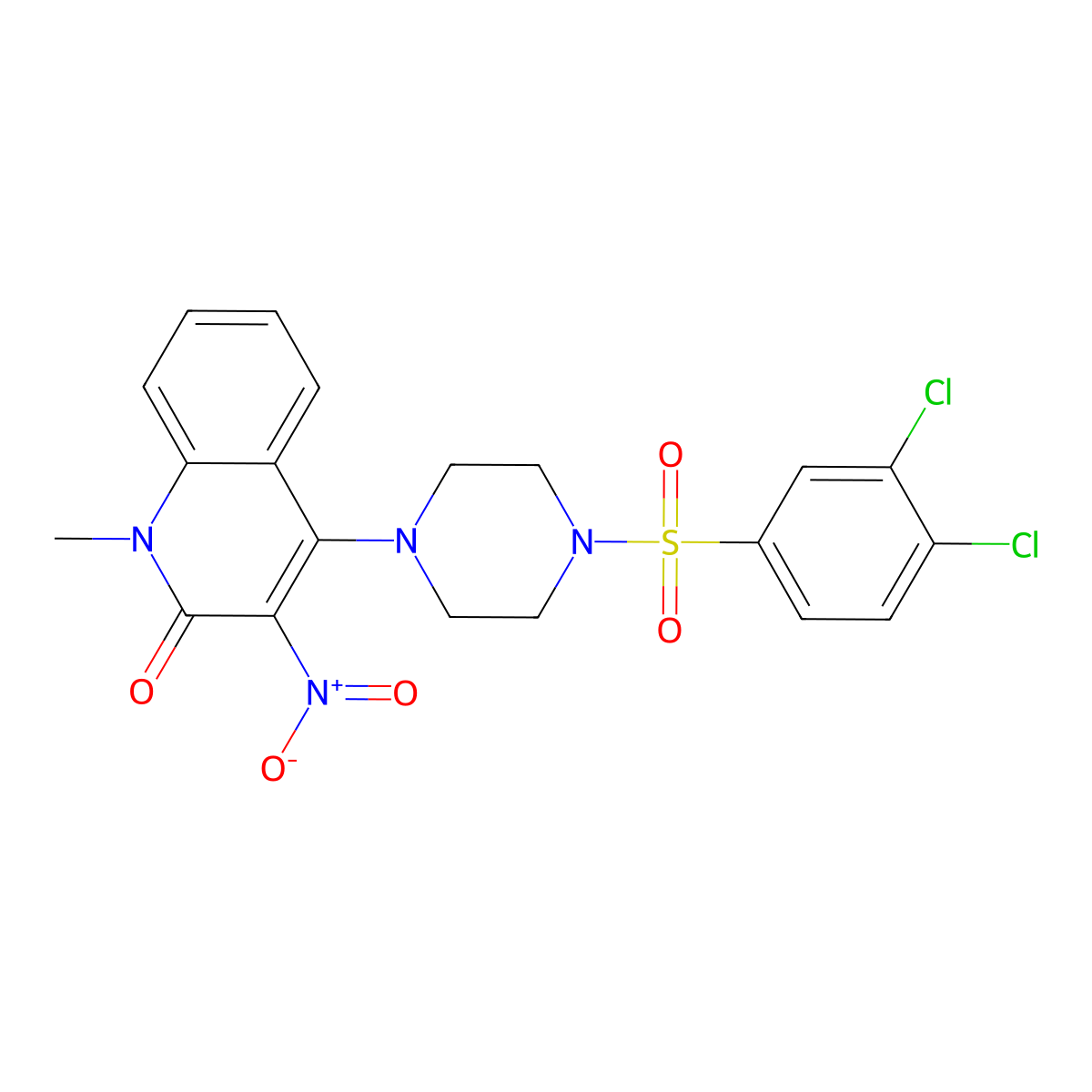 4-[4-(3,4-Dichlorophenyl)sulfonylpiperazin-1-yl]-1-methyl-3-nitroquinolin-2-one molecular structure, CAS 433330-09-7