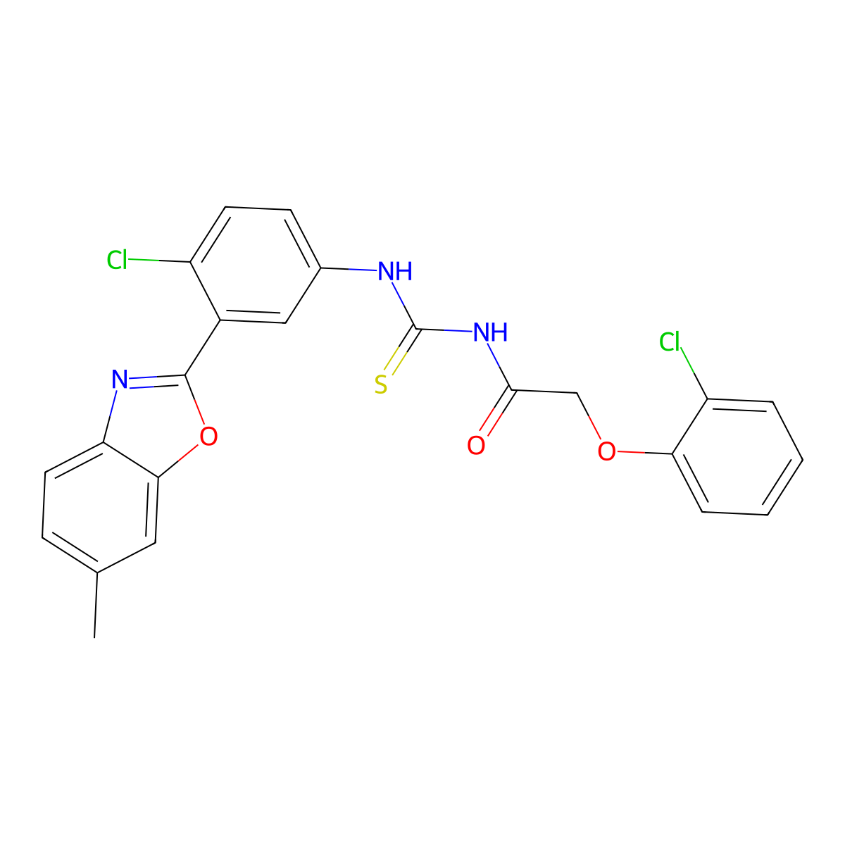 N-[[4-chloro-3-(6-methyl-1,3-benzoxazol-2-yl)phenyl]carbamothioyl]-2-(2-chlorophenoxy)acetamide molecular structure, CAS 433330-19-9