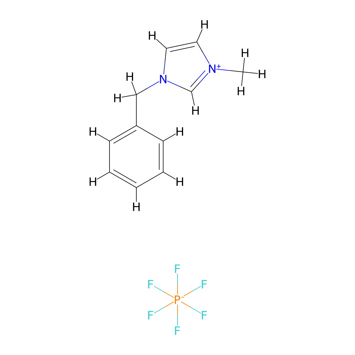 1-Benzyl-3-methylimidazolium hexafluorophosphate molecular structure, CAS 433337-11-2