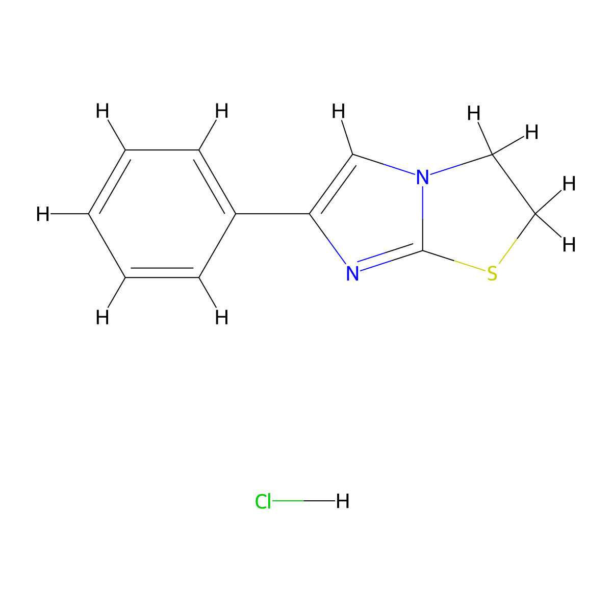 Imidazo(2,1-b)thiazole, 2,3-dihydro-6-phenyl-, hydrochloride (1:1) molecular structure, CAS 4335-29-9
