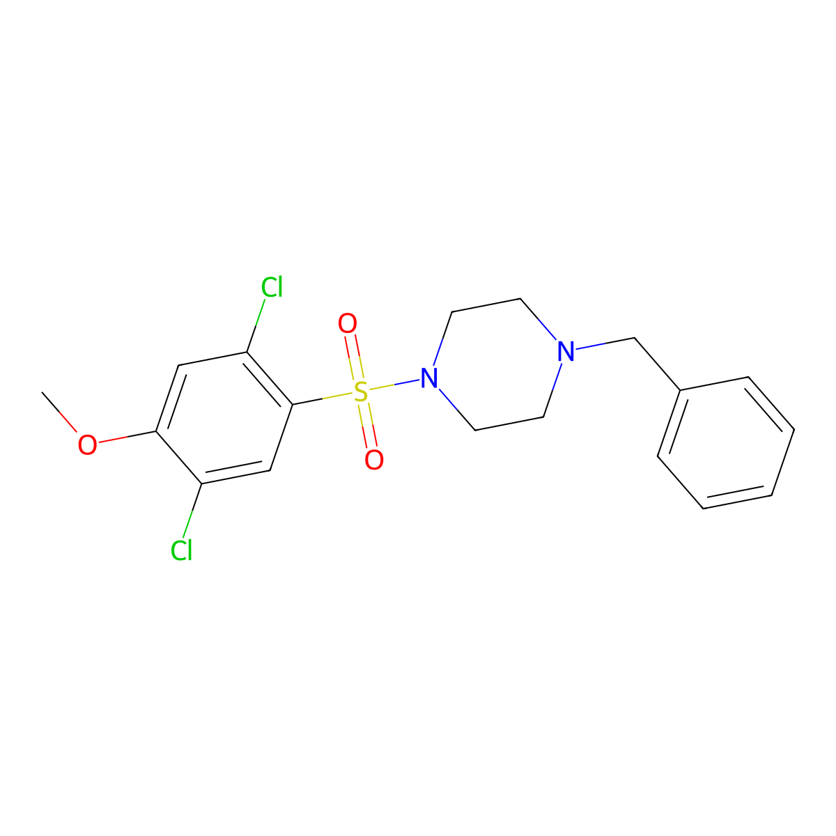 1-Benzyl-4-(2,5-dichloro-4-methoxyphenyl)sulfonylpiperazine molecular structure, CAS 433687-38-8