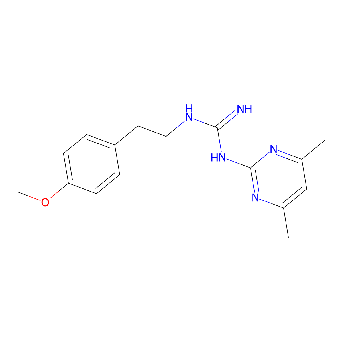 N-(4,6-dimethylpyrimidin-2-yl)-N'-[2-(4-methoxyphenyl)ethyl]guanidine molecular structure, CAS 433687-45-7
