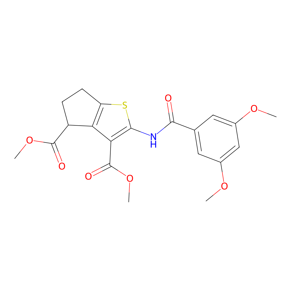 dimethyl 2-{[(3,5-dimethoxyphenyl)carbonyl]amino}-5,6-dihydro-4H-cyclopenta[b]thiophene-3,4-dicarboxylate molecular structure, CAS 433687-59-3
