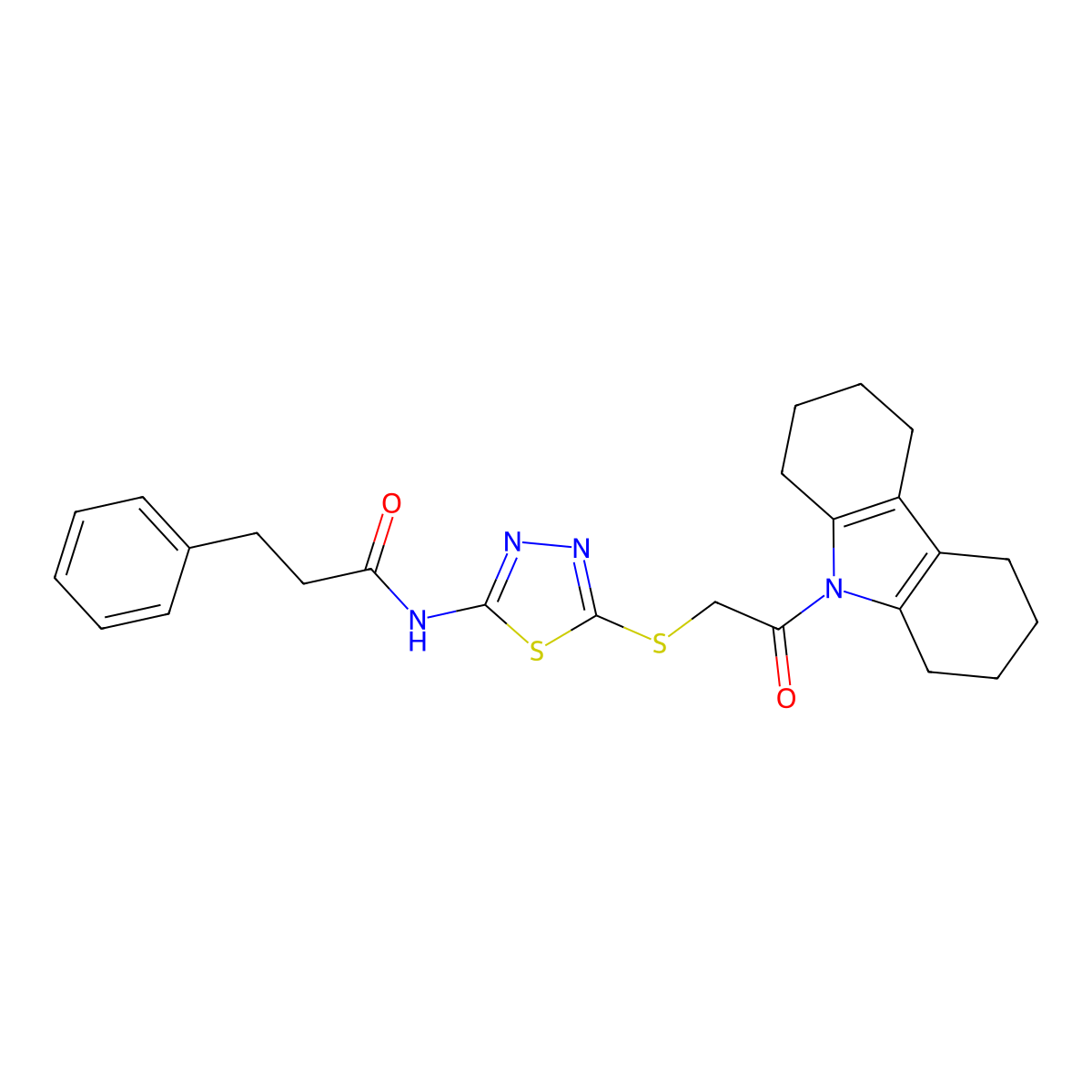 N-[5-[2-(1,2,3,4,5,6,7,8-octahydrocarbazol-9-yl)-2-oxoethyl]sulfanyl-1,3,4-thiadiazol-2-yl]-3-phenylpropanamide molecular structure, CAS 433688-04-1