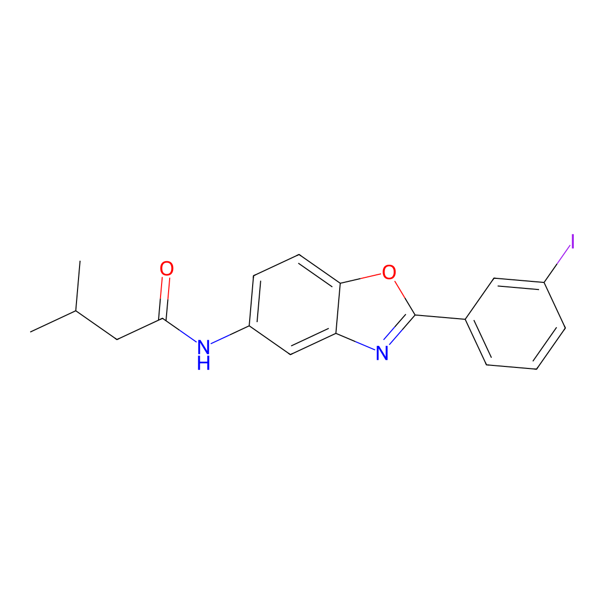 N-[2-(3-iodophenyl)-1,3-benzoxazol-5-yl]-3-methylbutanamide molecular structure, CAS 433688-13-2