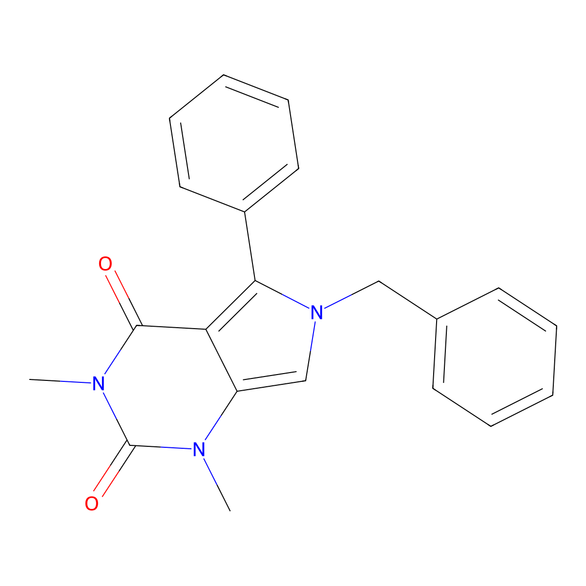 6-Benzyl-1,3-dimethyl-5-phenyl-1,6-dihydro-pyrrolo[3,4-d]pyrimidine-2,4-dione molecular structure, CAS 433688-16-5