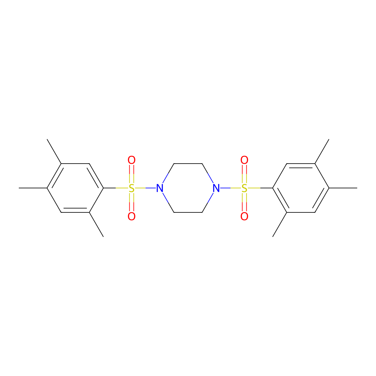 1,4-Bis[(2,4,5-trimethylphenyl)sulfonyl]piperazine molecular structure, CAS 433688-21-2