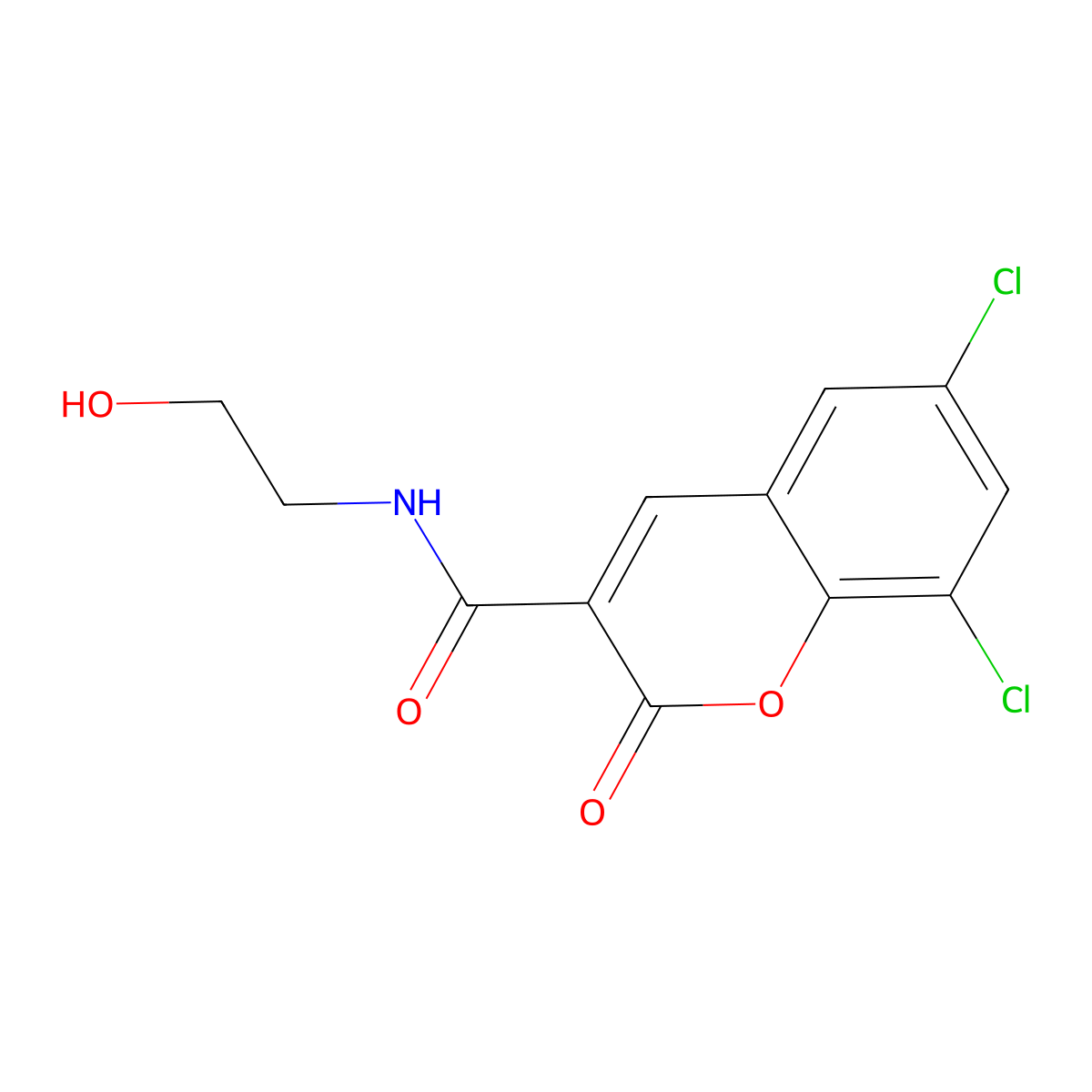 6,8-dichloro-N-(2-hydroxyethyl)-2-oxo-2H-chromene-3-carboxamide molecular structure, CAS 433688-30-3