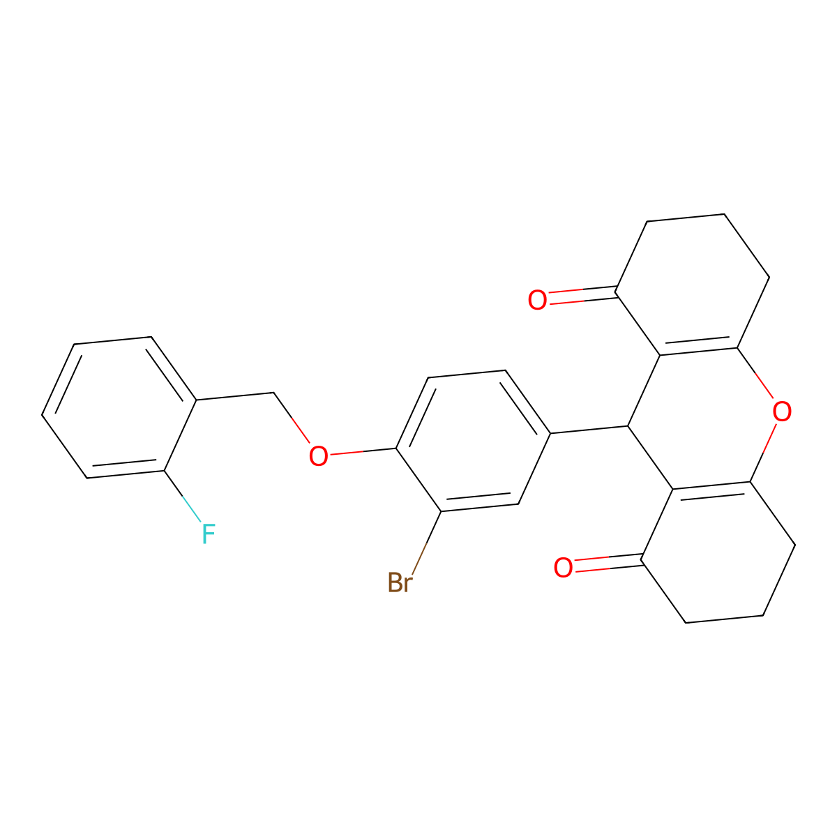 9-{3-bromo-4-[(2-fluorobenzyl)oxy]phenyl}-3,4,5,6,7,9-hexahydro-1H-xanthene-1,8(2H)-dione molecular structure, CAS 433688-41-6