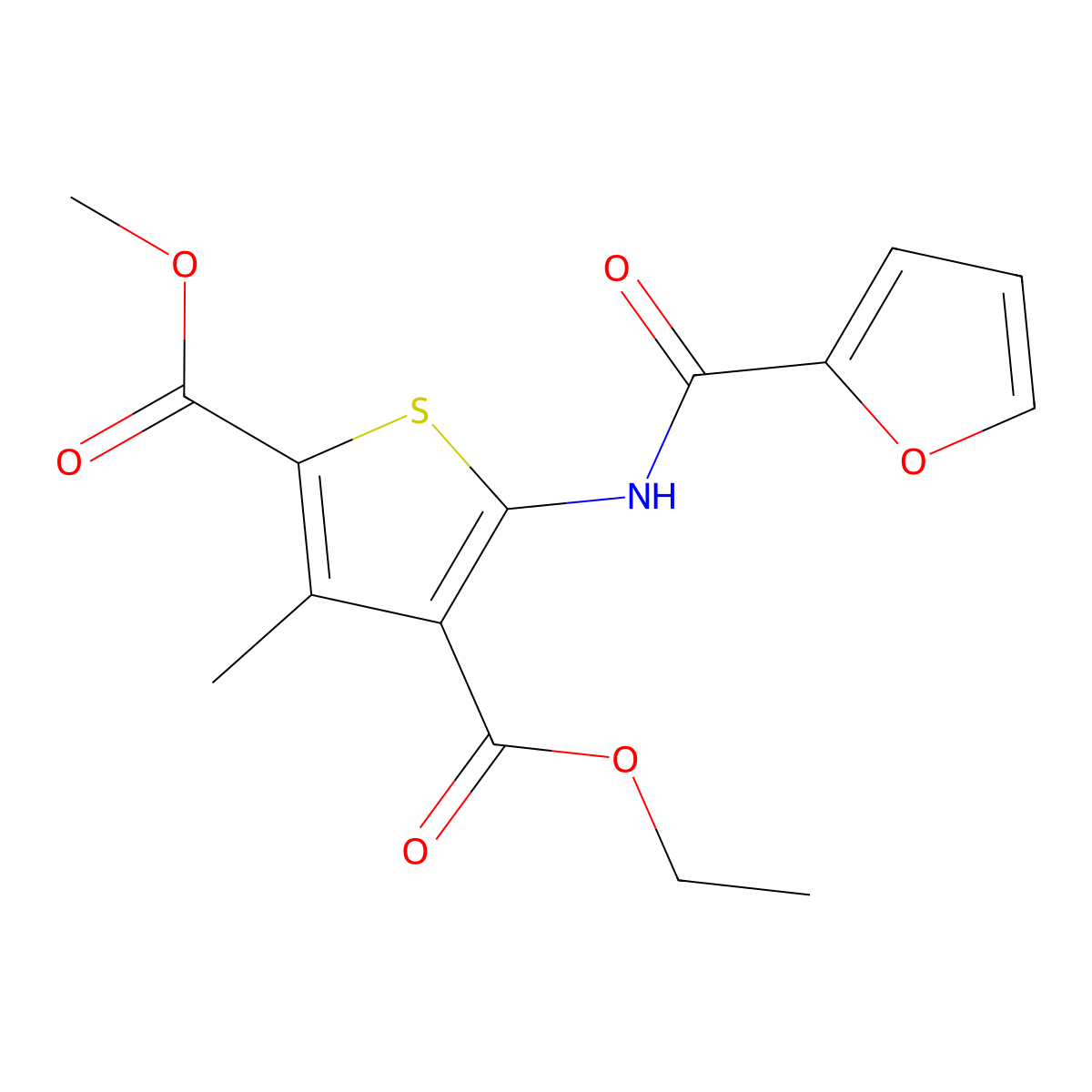 4-Ethyl 2-methyl 5-(2-furoylamino)-3-methyl-2,4-thiophenedicarboxylate molecular structure, CAS 433688-47-2