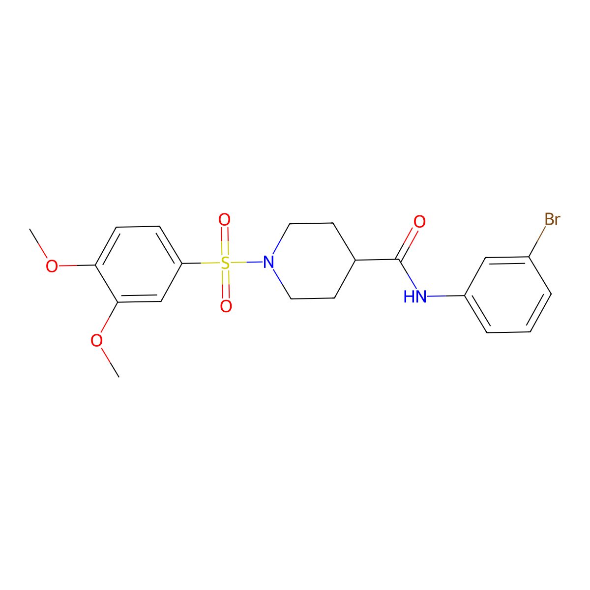 N-(3-bromophenyl)-1-(3,4-dimethoxyphenyl)sulfonylpiperidine-4-carboxamide molecular structure, CAS 433688-82-5