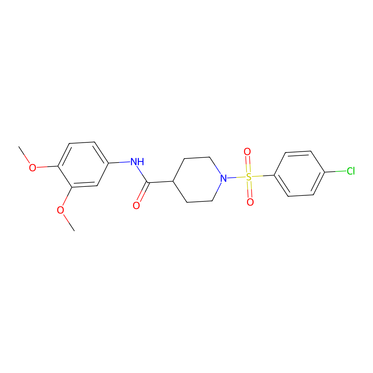 1-(4-chlorophenyl)sulfonyl-N-(3,4-dimethoxyphenyl)piperidine-4-carboxamide molecular structure, CAS 433688-84-7