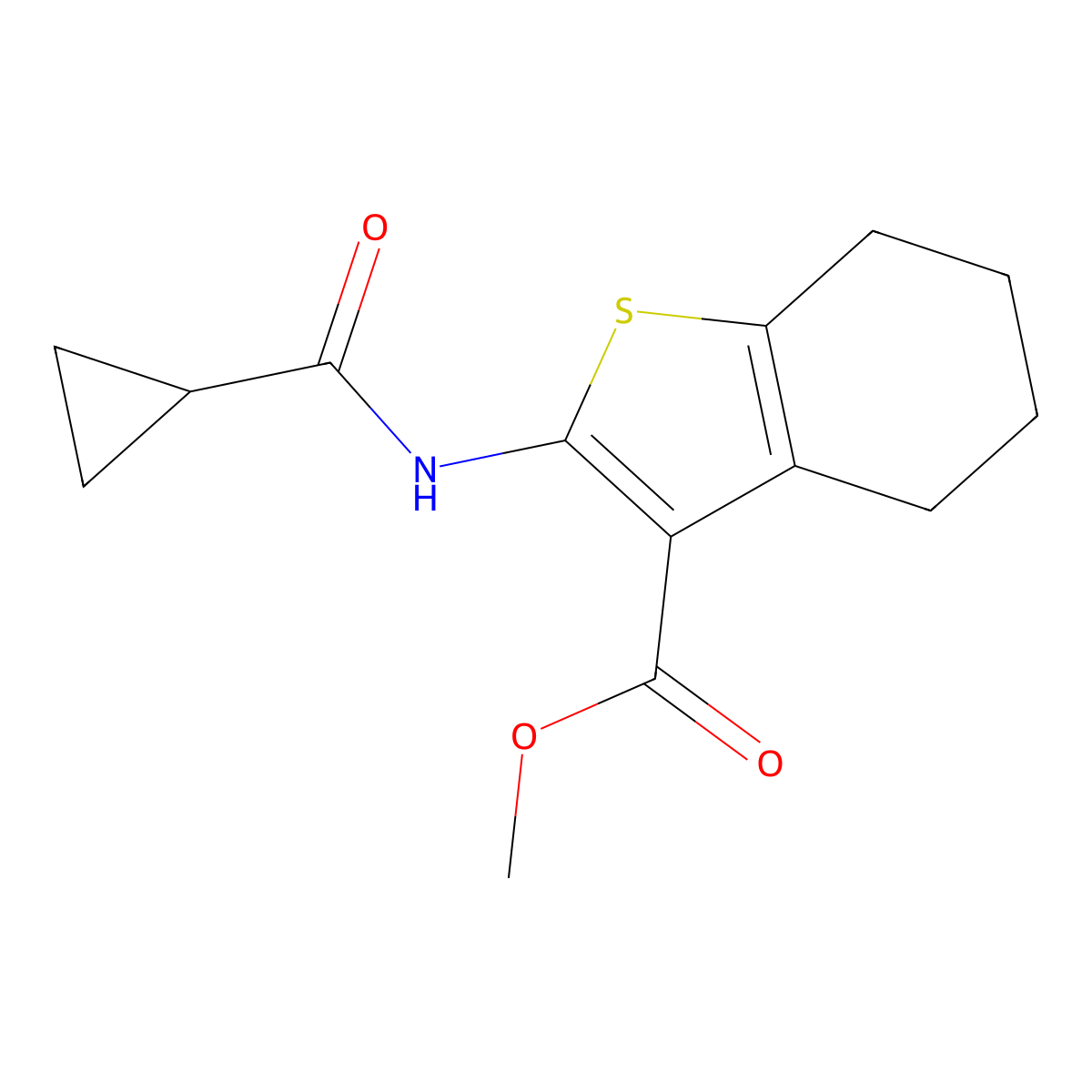 Methyl 2-[(cyclopropylcarbonyl)amino]-4,5,6,7-tetrahydro-1-benzothiophene-3-carboxylate molecular structure, CAS 433688-89-2