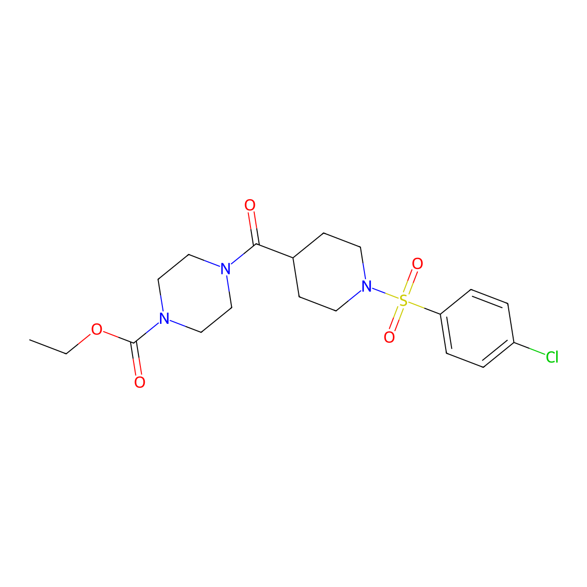 Ethyl 4-({1-[(4-chlorophenyl)sulfonyl]piperidin-4-yl}carbonyl)piperazine-1-carboxylate molecular structure, CAS 433688-97-2