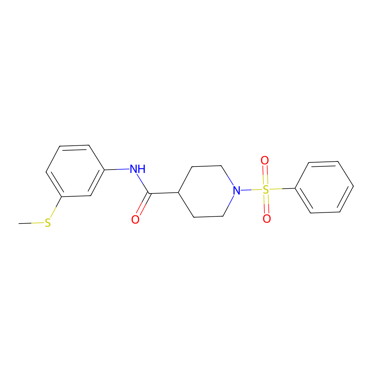 1-(benzenesulfonyl)-N-(3-methylsulfanylphenyl)piperidine-4-carboxamide molecular structure, CAS 433688-98-3