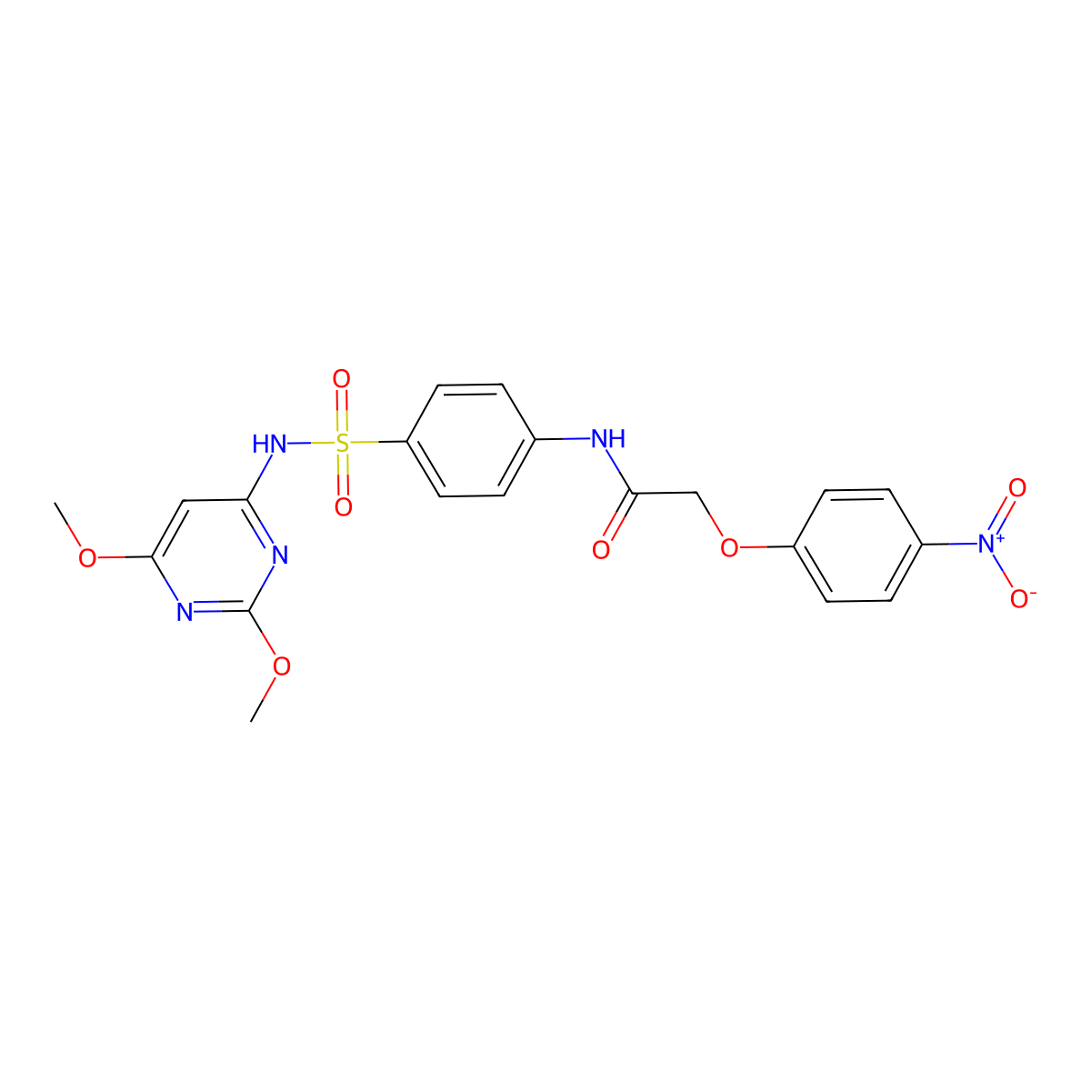 N-{4-[(2,6-dimethoxypyrimidin-4-yl)sulfamoyl]phenyl}-2-(4-nitrophenoxy)acetamide molecular structure, CAS 433689-15-7