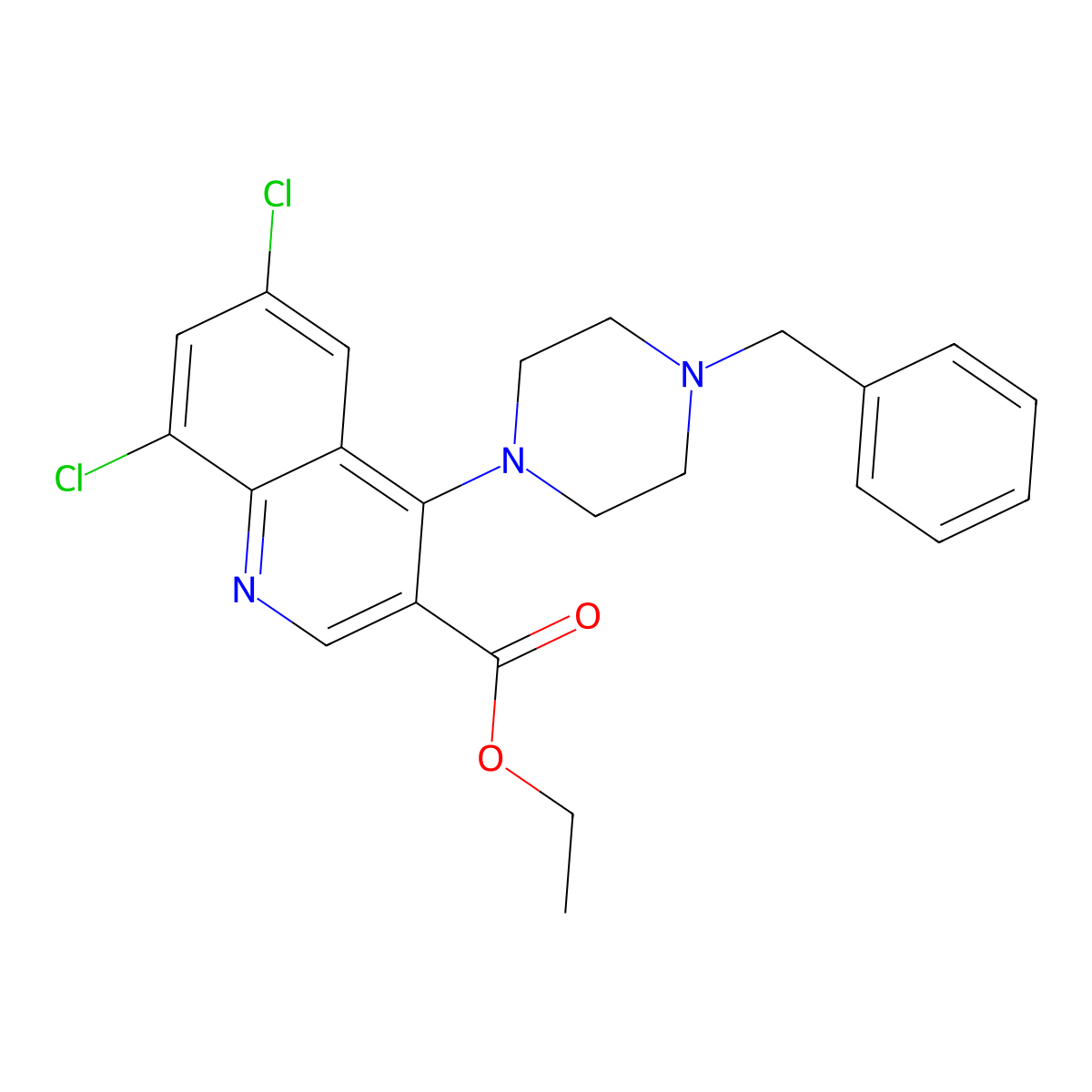 Ethyl 4-(4-benzylpiperazin-1-yl)-6,8-dichloroquinoline-3-carboxylate molecular structure, CAS 433689-25-9