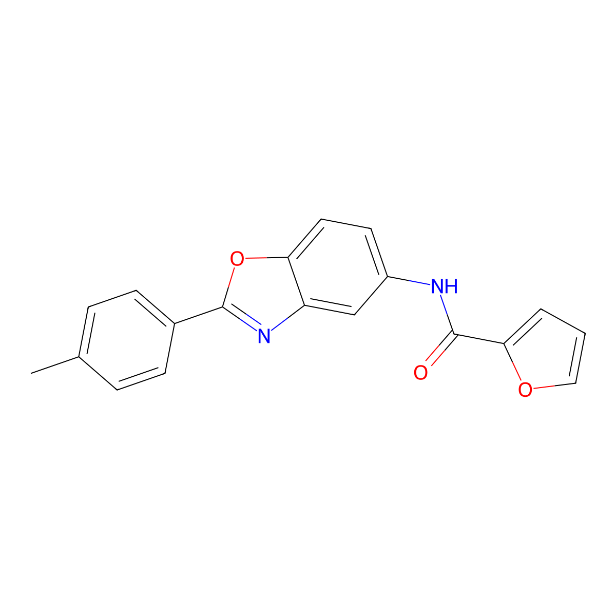 N-[2-(4-methylphenyl)-1,3-benzoxazol-5-yl]furan-2-carboxamide molecular structure, CAS 433689-29-3