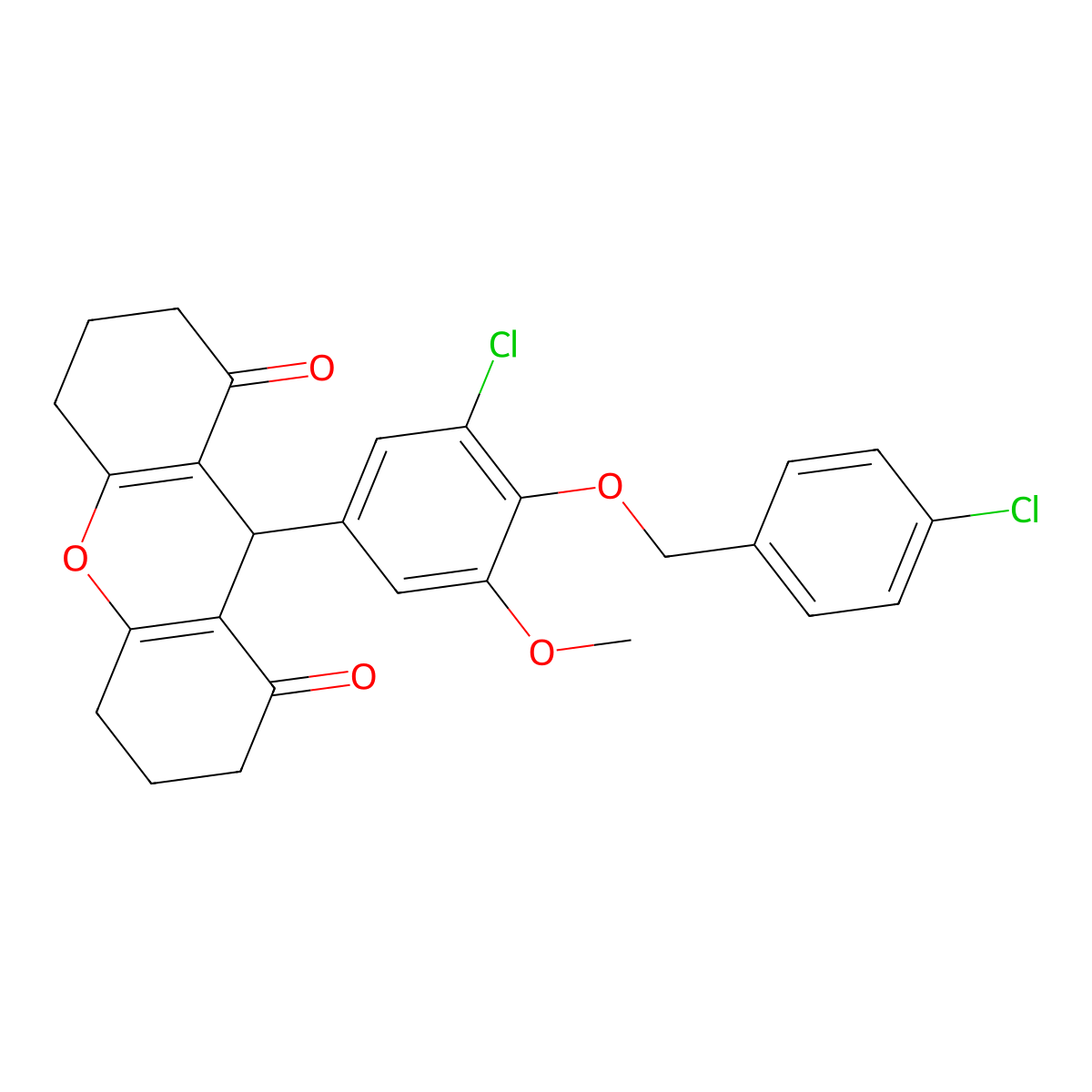 9-[3-chloro-4-[(4-chlorophenyl)methoxy]-5-methoxyphenyl]-3,4,5,6,7,9-hexahydro-2H-xanthene-1,8-dione molecular structure, CAS 433689-35-1