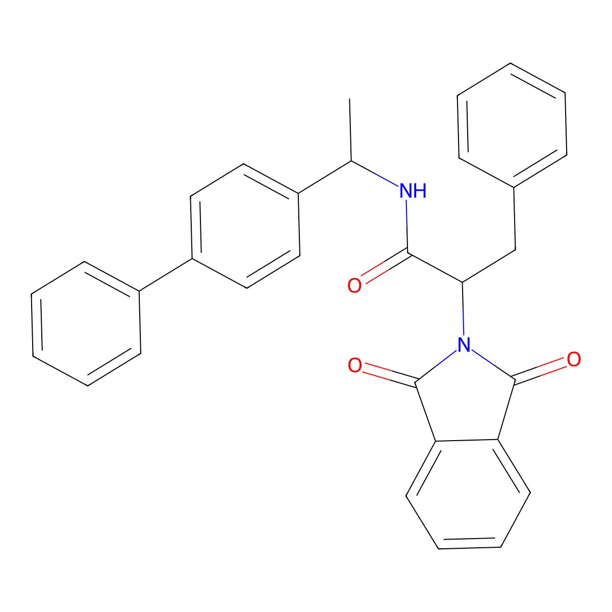 2-(1,3-dioxoisoindol-2-yl)-3-phenyl-N-[1-(4-phenylphenyl)ethyl]propanamide molecular structure, CAS 433689-43-1