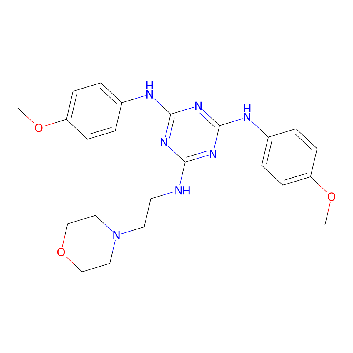 N~2~,N~4~-bis(4-methoxyphenyl)-N~6~-(2-morpholin-4-ylethyl)-1,3,5-triazine-2,4,6-triamine molecular structure, CAS 433689-56-6