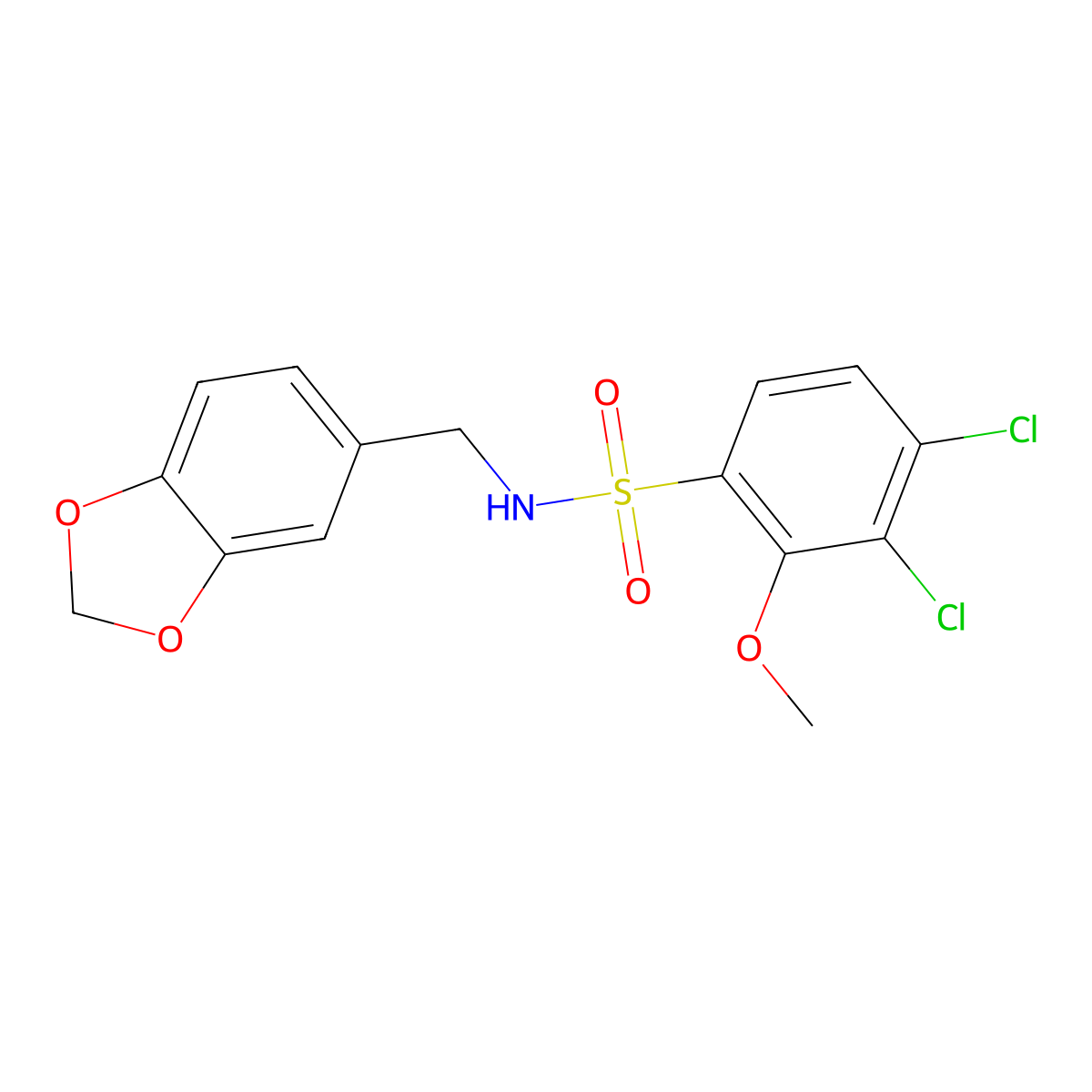N-(1,3-benzodioxol-5-ylmethyl)-3,4-dichloro-2-methoxybenzenesulfonamide molecular structure, CAS 433689-67-9