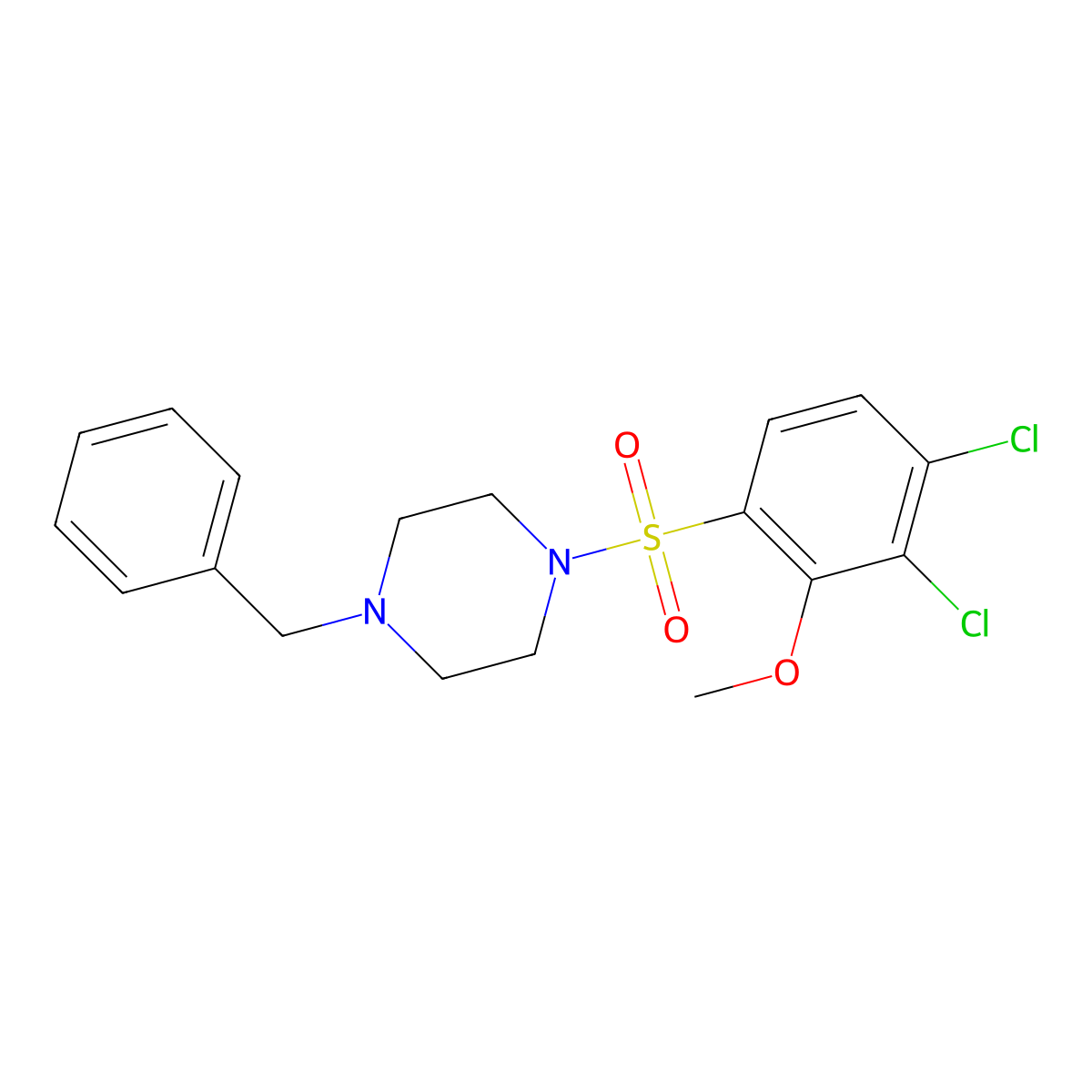 1-Benzyl-4-(3,4-dichloro-2-methoxybenzenesulfonyl)piperazine molecular structure, CAS 433690-01-8