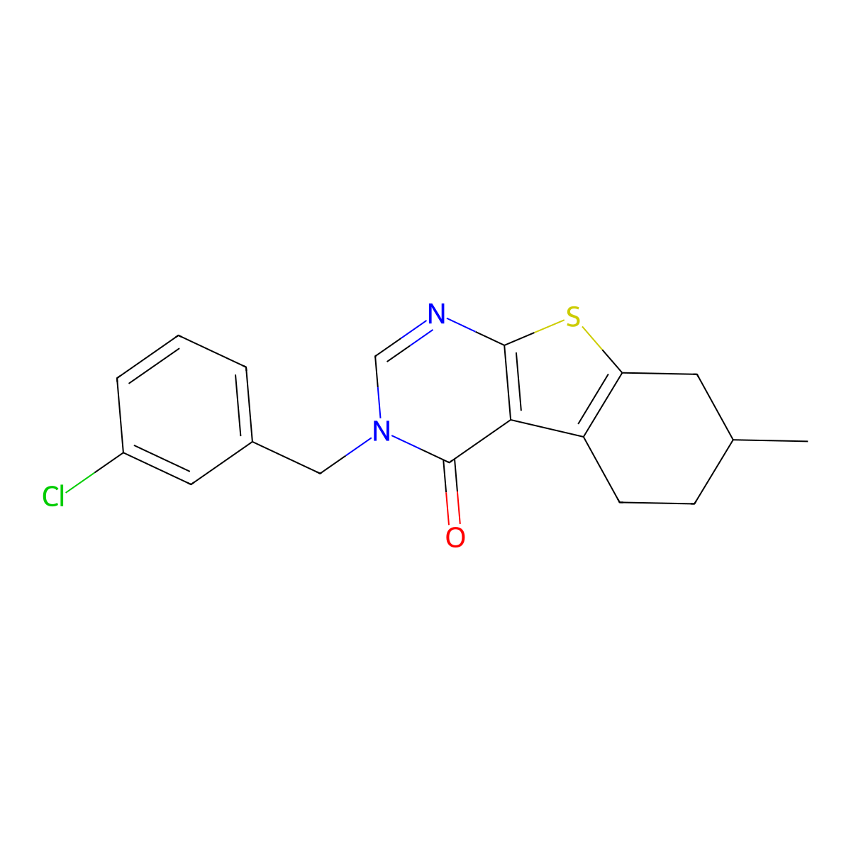 3-(3-chlorobenzyl)-7-methyl-5,6,7,8-tetrahydro[1]benzothieno[2,3-d]pyrimidin-4(3H)-one molecular structure, CAS 433690-07-4