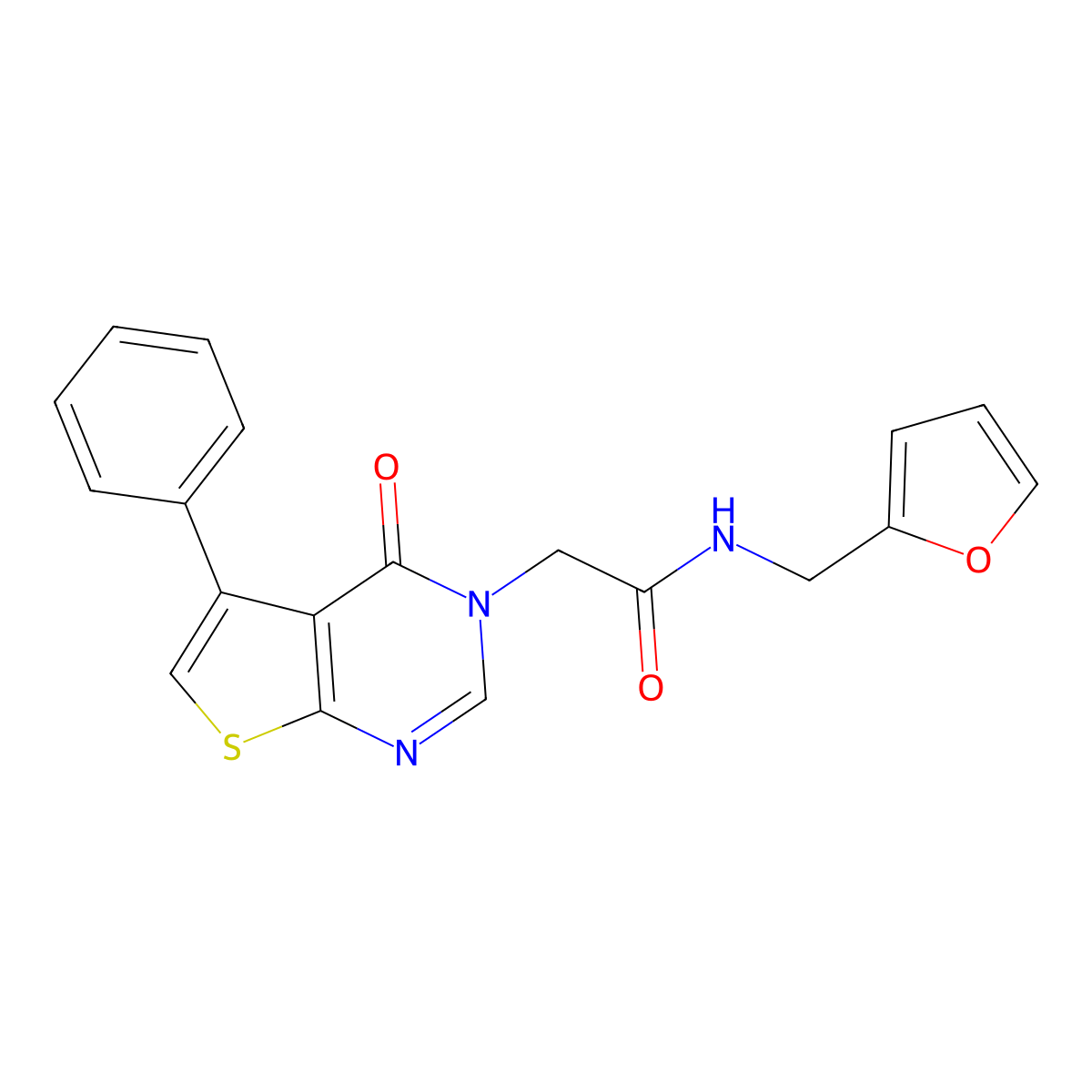 N-(furan-2-ylmethyl)-2-(4-oxo-5-phenylthieno[2,3-d]pyrimidin-3-yl)acetamide molecular structure, CAS 433690-12-1