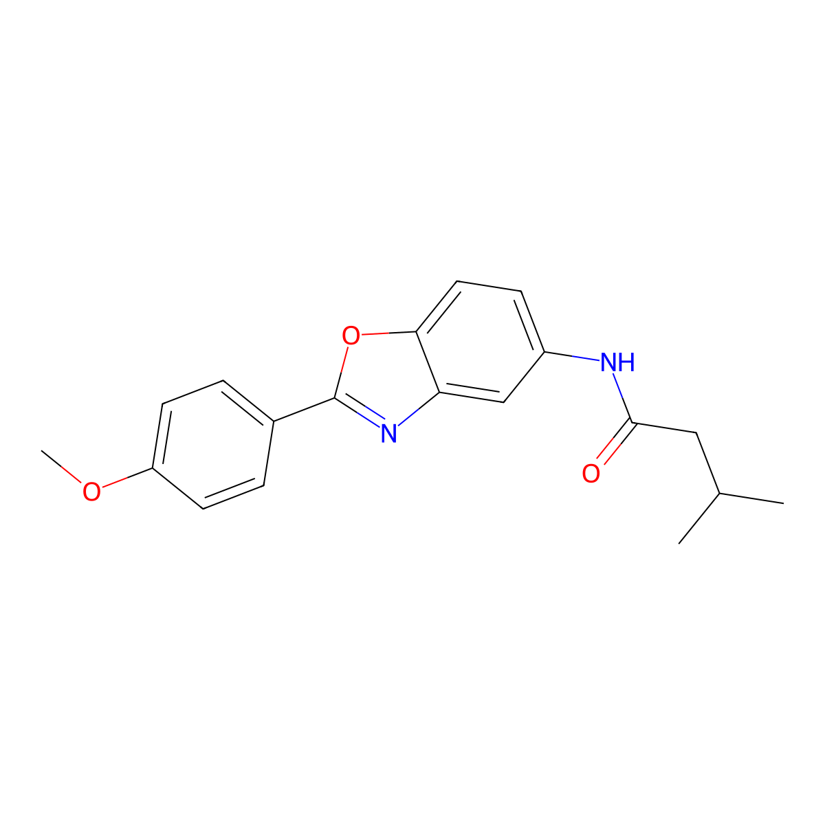 N-[2-(4-methoxyphenyl)-1,3-benzoxazol-5-yl]-3-methylbutanamide molecular structure, CAS 433690-16-5