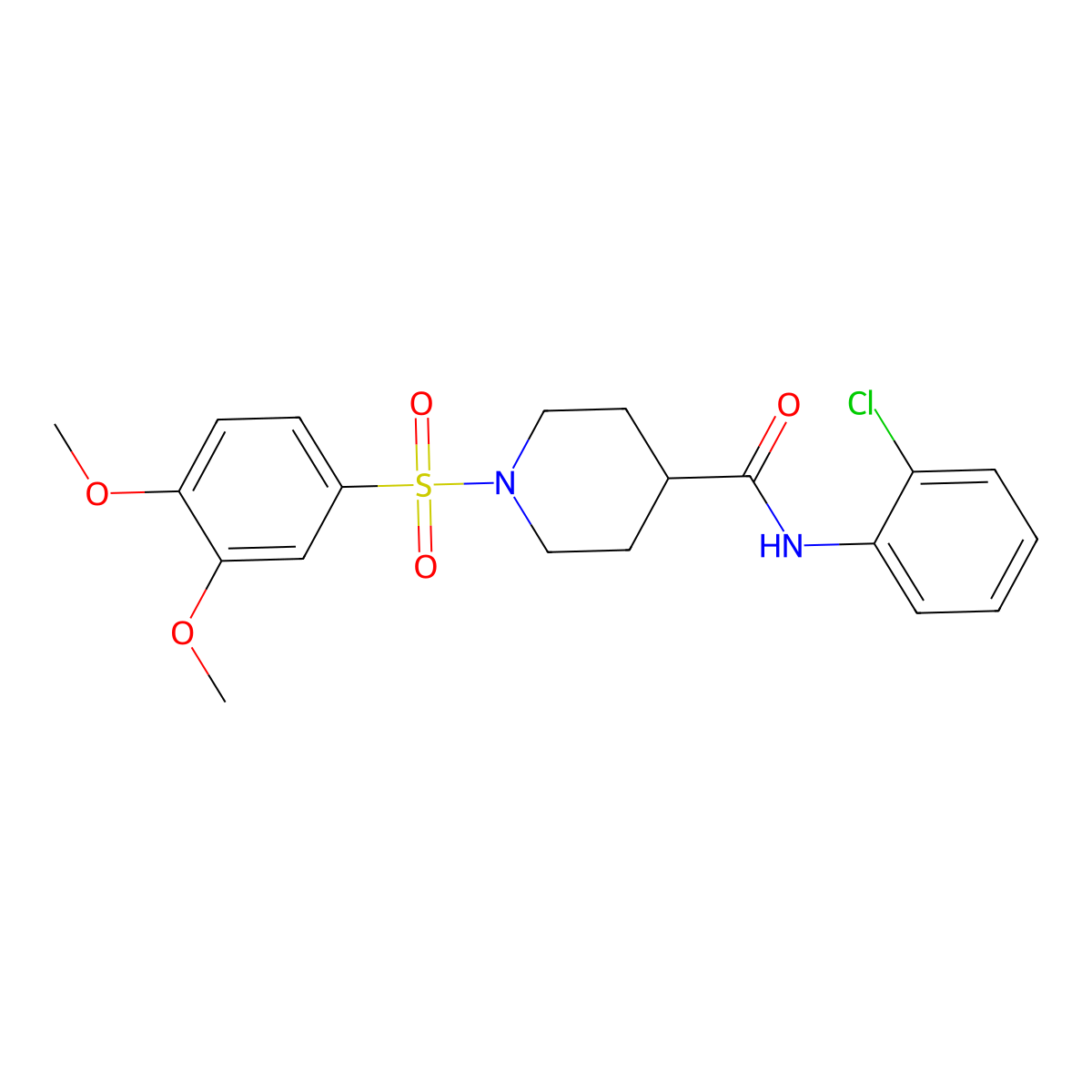 N-(2-chlorophenyl)-1-(3,4-dimethoxyphenyl)sulfonylpiperidine-4-carboxamide molecular structure, CAS 433690-35-8