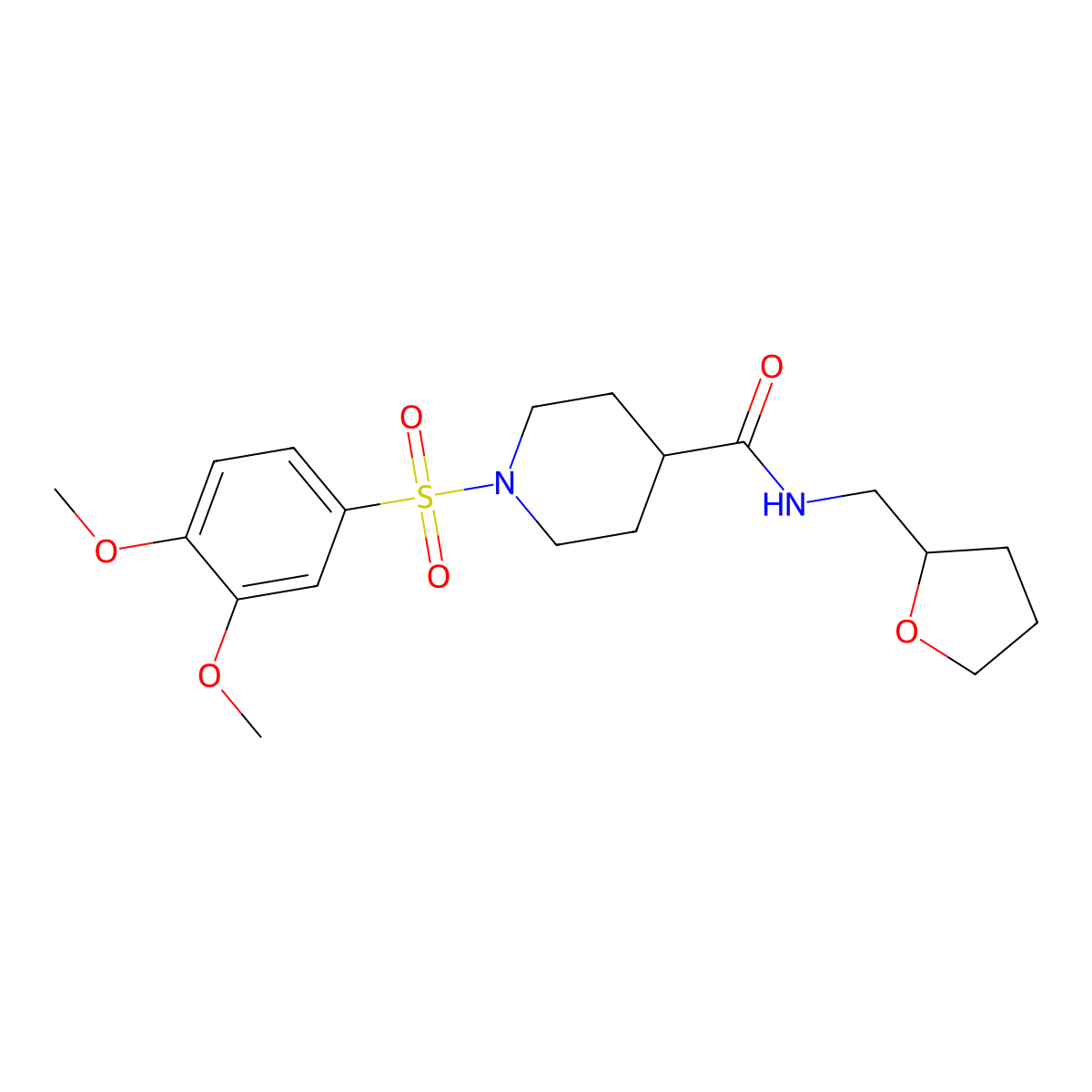 1-(3,4-dimethoxyphenyl)sulfonyl-N-(oxolan-2-ylmethyl)piperidine-4-carboxamide molecular structure, CAS 433690-37-0