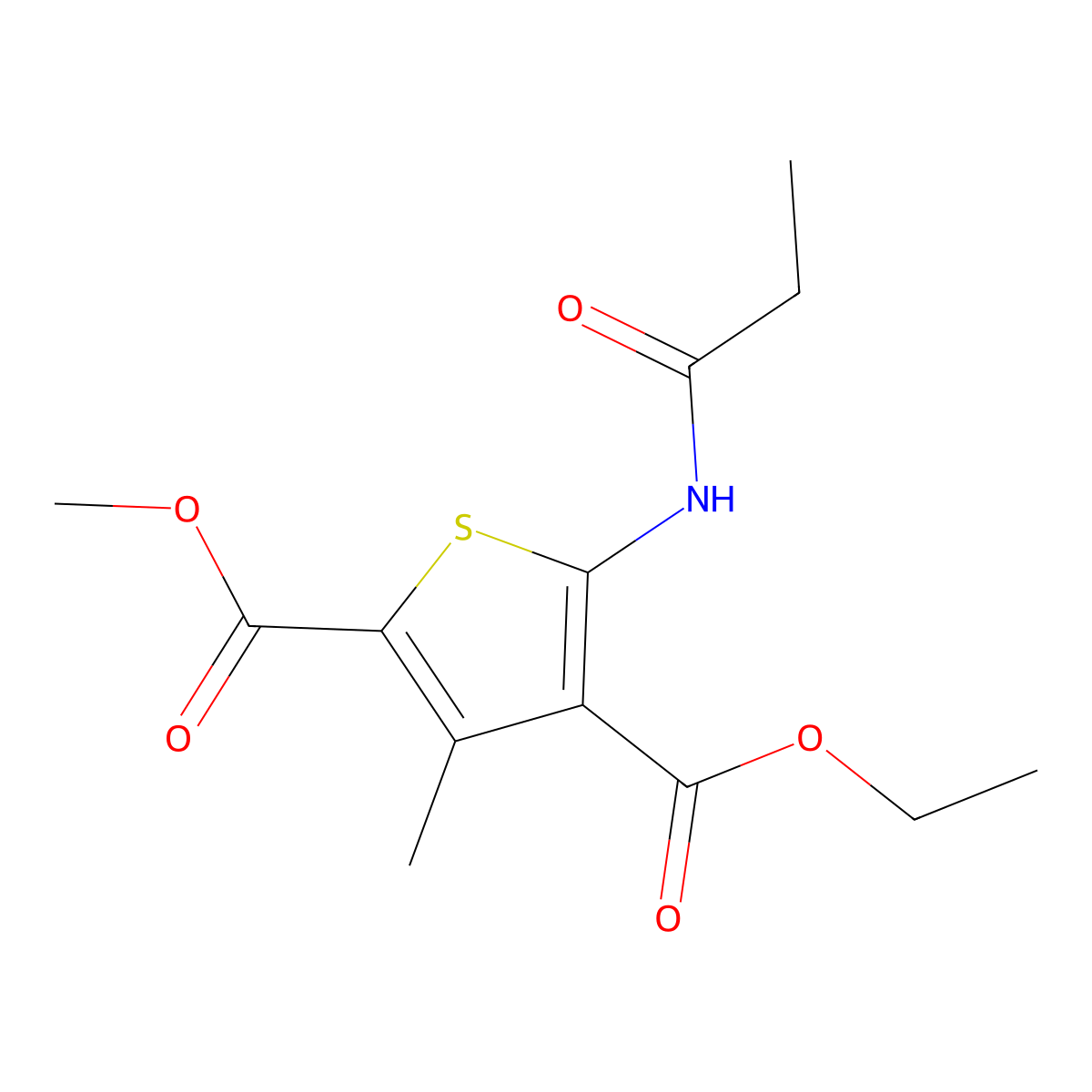 Ethyl 5-(methoxycarbonyl)-4-methyl-2-(propanoylamino)thiophene-3-carboxylate molecular structure, CAS 433690-68-7