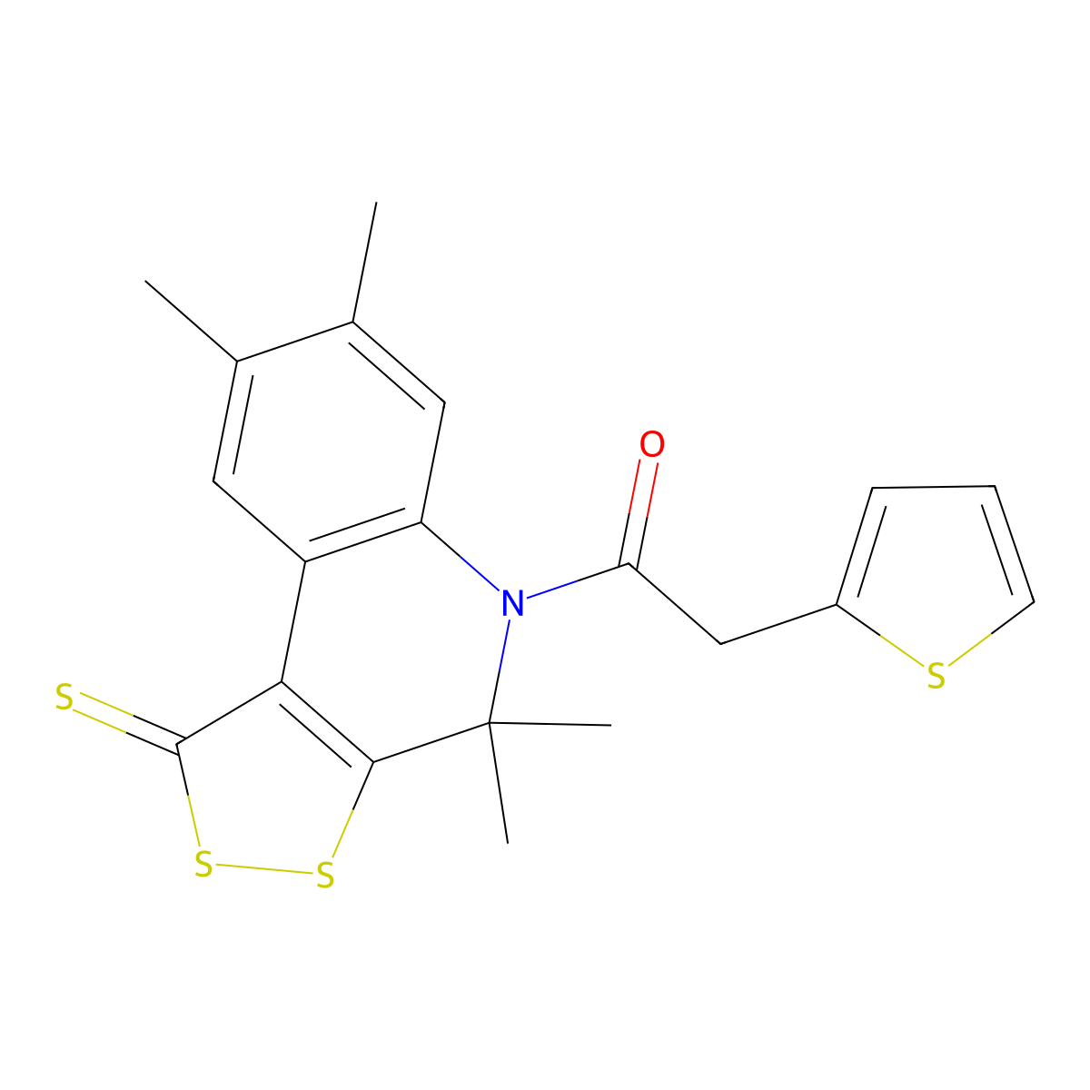 4,4,7,8-tetramethyl-5-(2-thienylacetyl)-4,5-dihydro-1H-[1,2]dithiolo[3,4-c]quinoline-1-thione molecular structure, CAS 433690-80-3