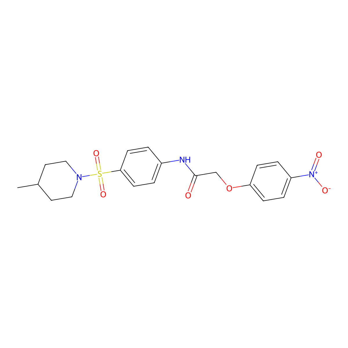 2-{4-nitrophenoxy}-N-{4-[(4-methylpiperidin-1-yl)sulfonyl]phenyl}acetamide molecular structure, CAS 433690-91-6