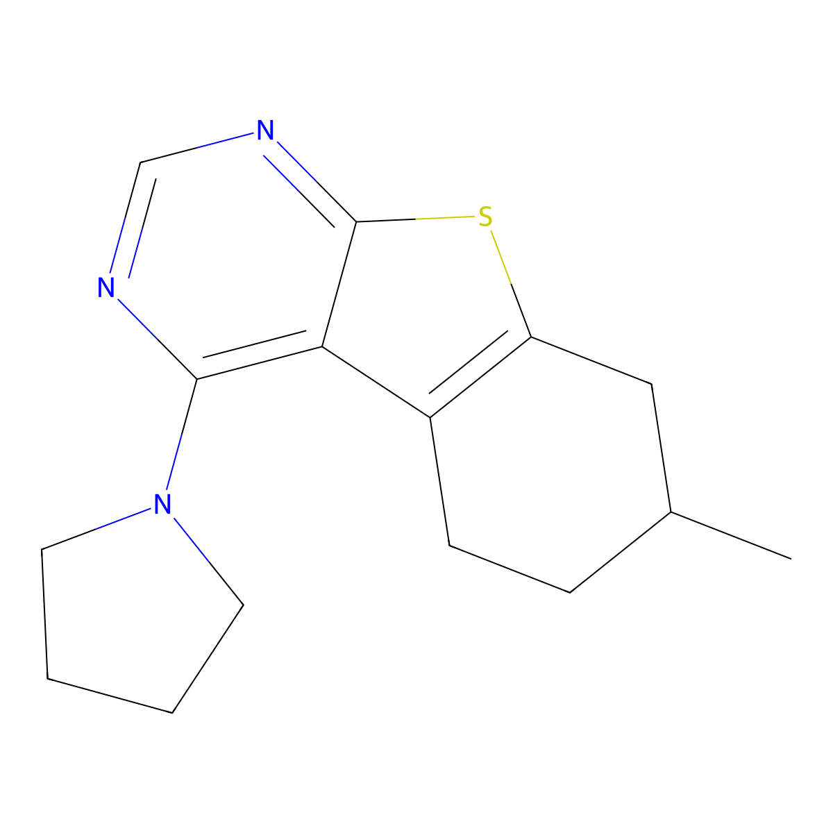 7-Methyl-4-pyrrolidin-1-yl-5,6,7,8-tetrahydro-[1]benzothiolo[2,3-d]pyrimidine molecular structure, CAS 433691-10-2