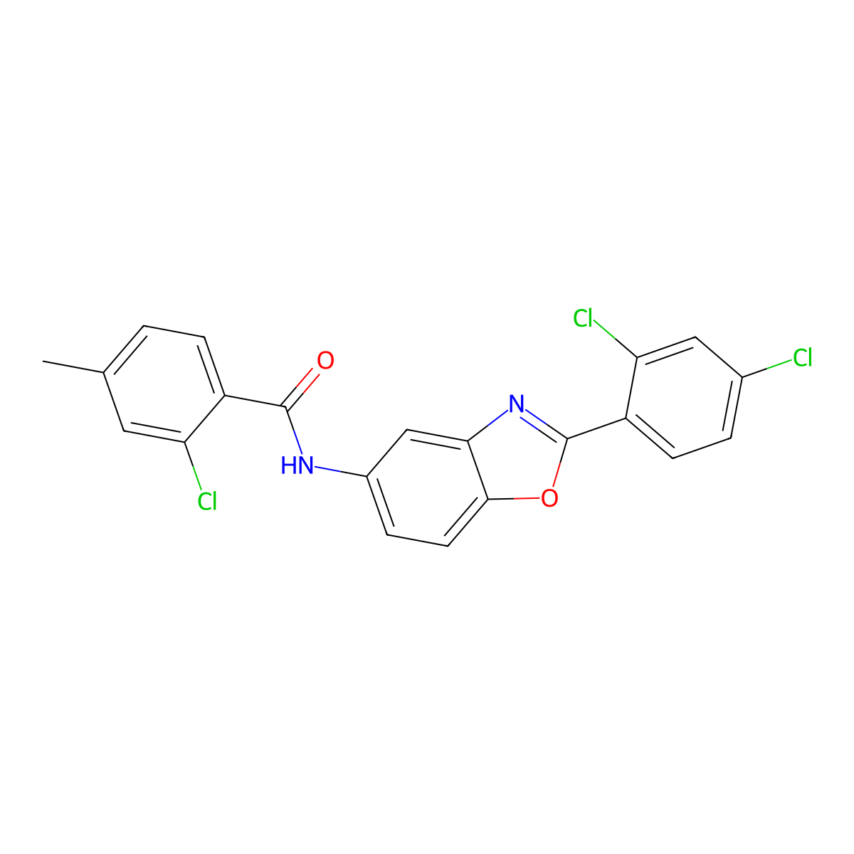 2-chloro-N-[2-(2,4-dichlorophenyl)-1,3-benzoxazol-5-yl]-4-methylbenzamide molecular structure, CAS 433691-20-4