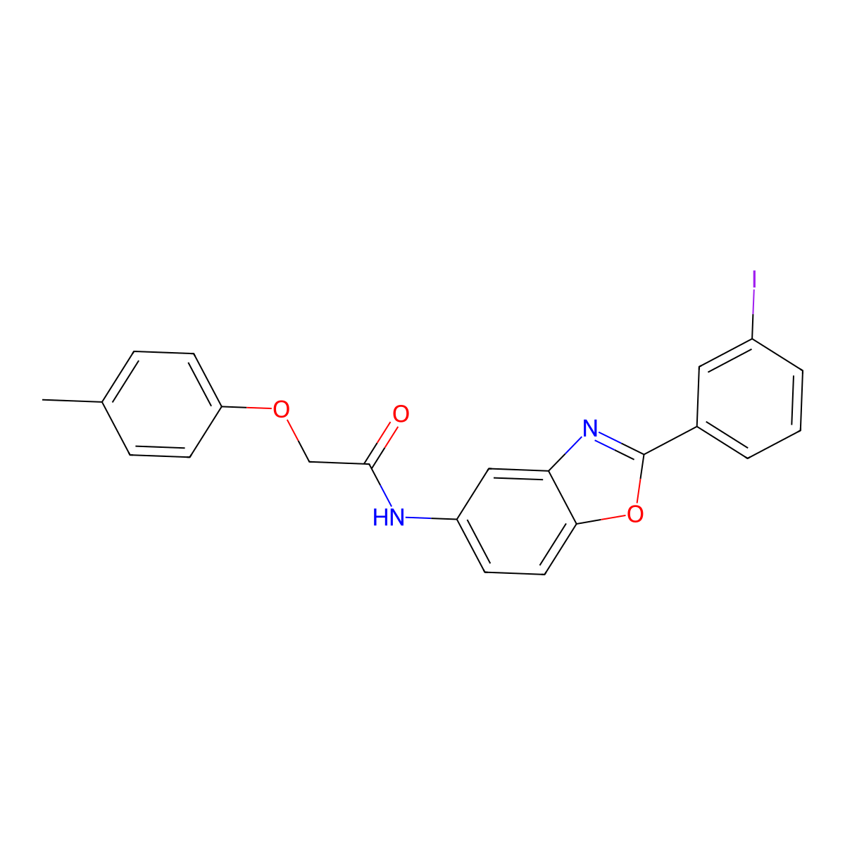 N-[2-(3-iodophenyl)-1,3-benzoxazol-5-yl]-2-(4-methylphenoxy)acetamide molecular structure, CAS 433691-60-2