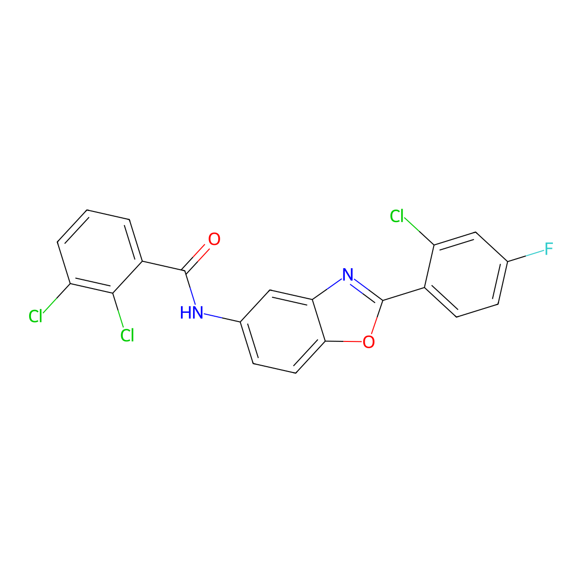 2,3-dichloro-N-[2-(2-chloro-4-fluorophenyl)-1,3-benzoxazol-5-yl]benzamide molecular structure, CAS 433691-79-3