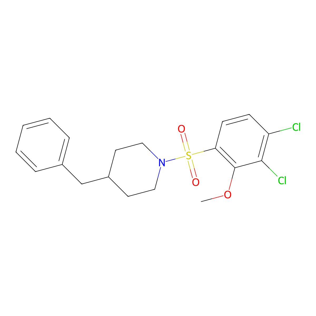 4-Benzyl-1-(3,4-dichloro-2-methoxybenzenesulfonyl)piperidine molecular structure, CAS 433691-89-5