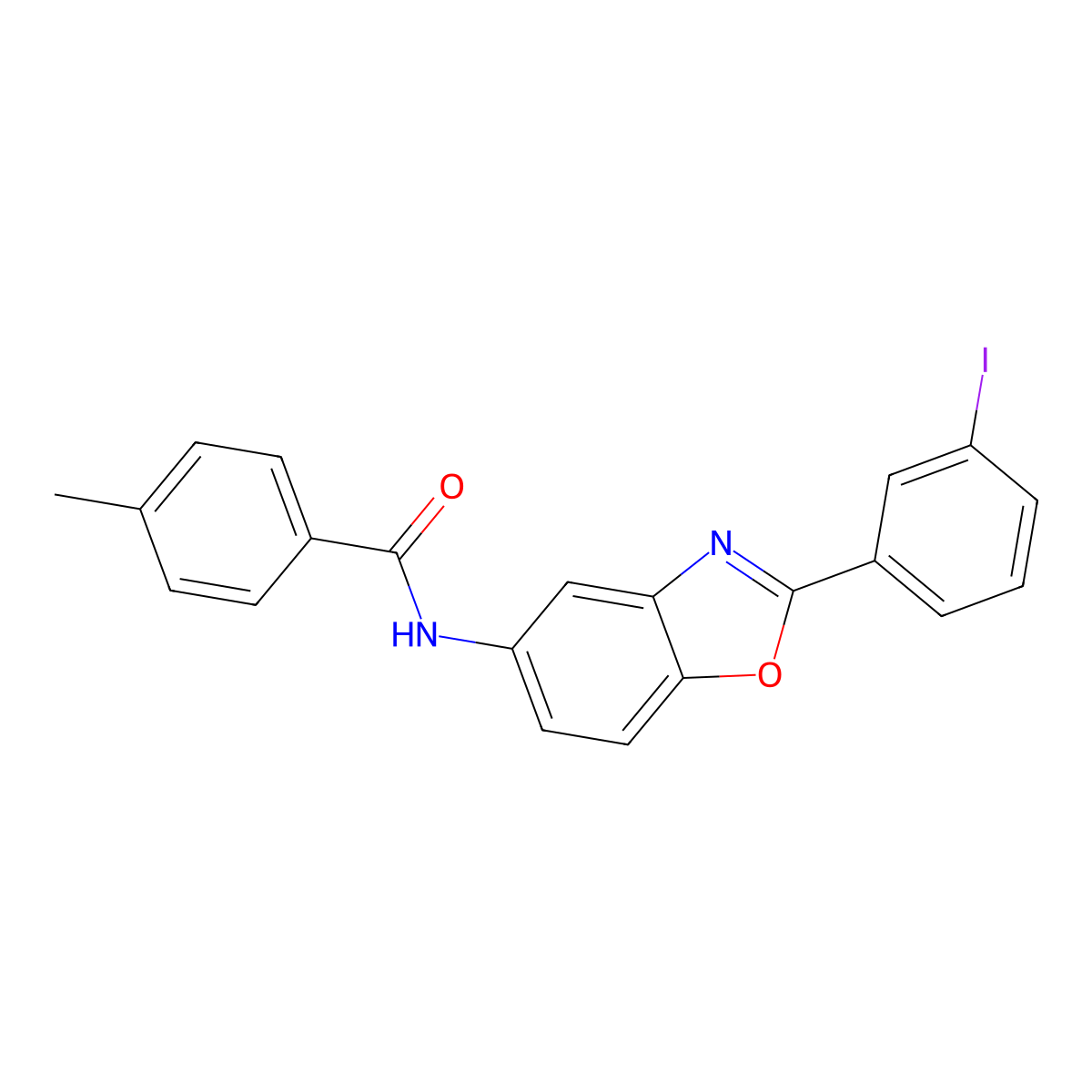 N-[2-(3-iodophenyl)-1,3-benzoxazol-5-yl]-4-methylbenzamide molecular structure, CAS 433691-93-1