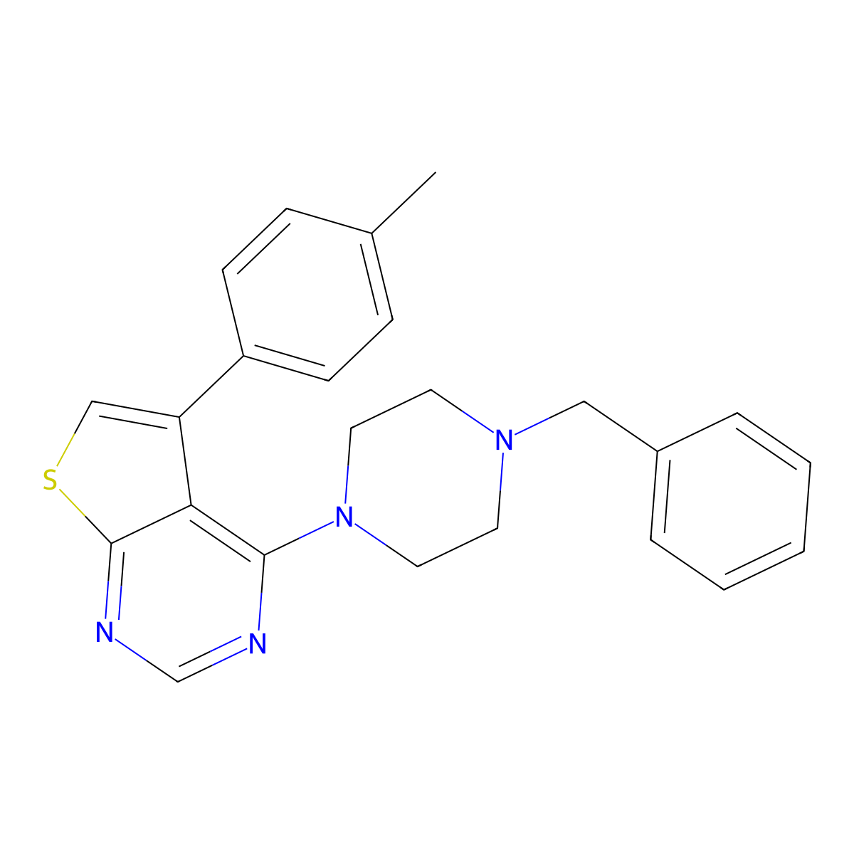 4-(4-Benzylpiperazin-1-yl)-5-(p-tolyl)thieno[2,3-d]pyrimidine molecular structure, CAS 433693-41-5