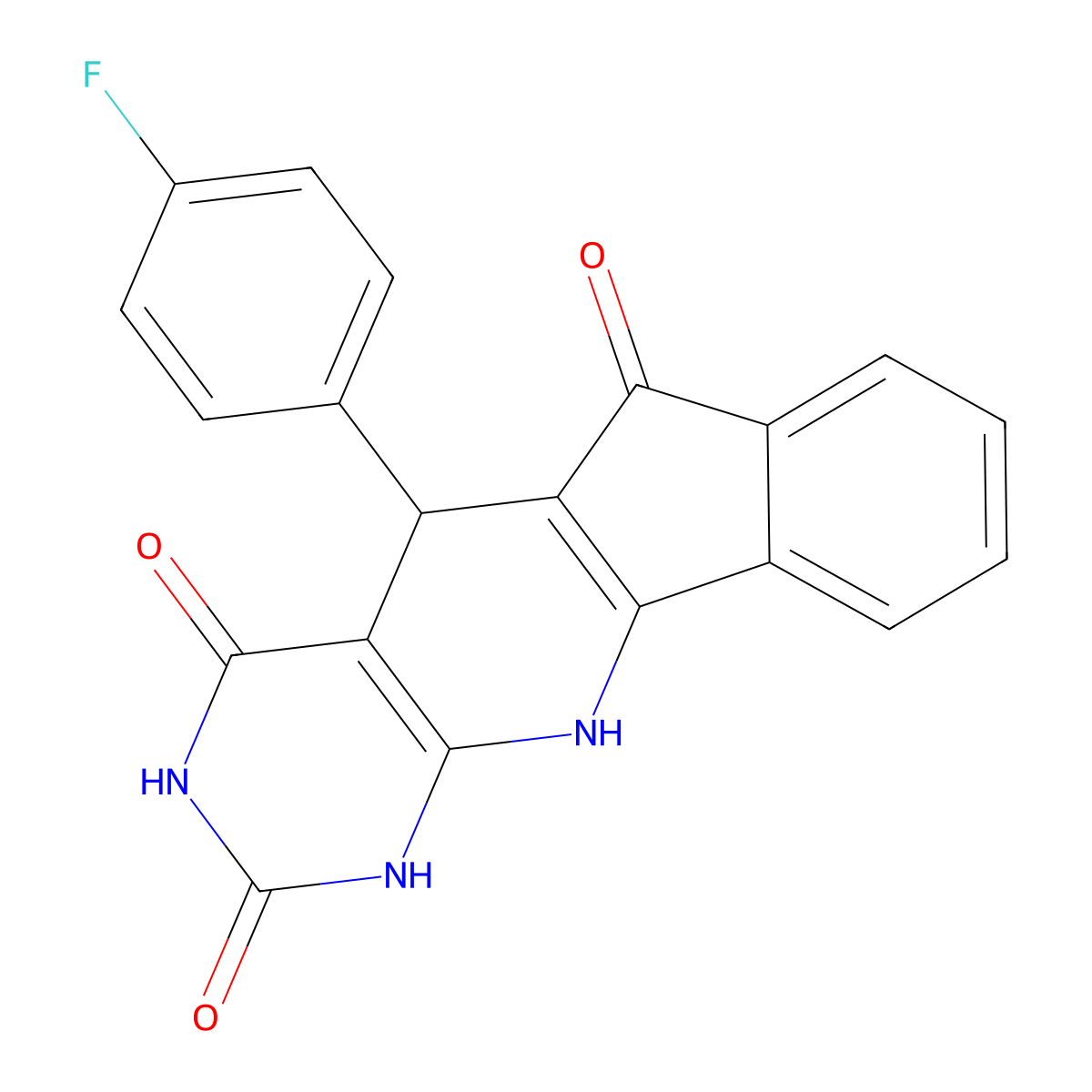 5-(4-fluorophenyl)-5,11-dihydro-1H-indeno[2',1':5,6]pyrido[2,3-d]pyrimidine-2,4,6(3H)-trione molecular structure, CAS 433693-72-2