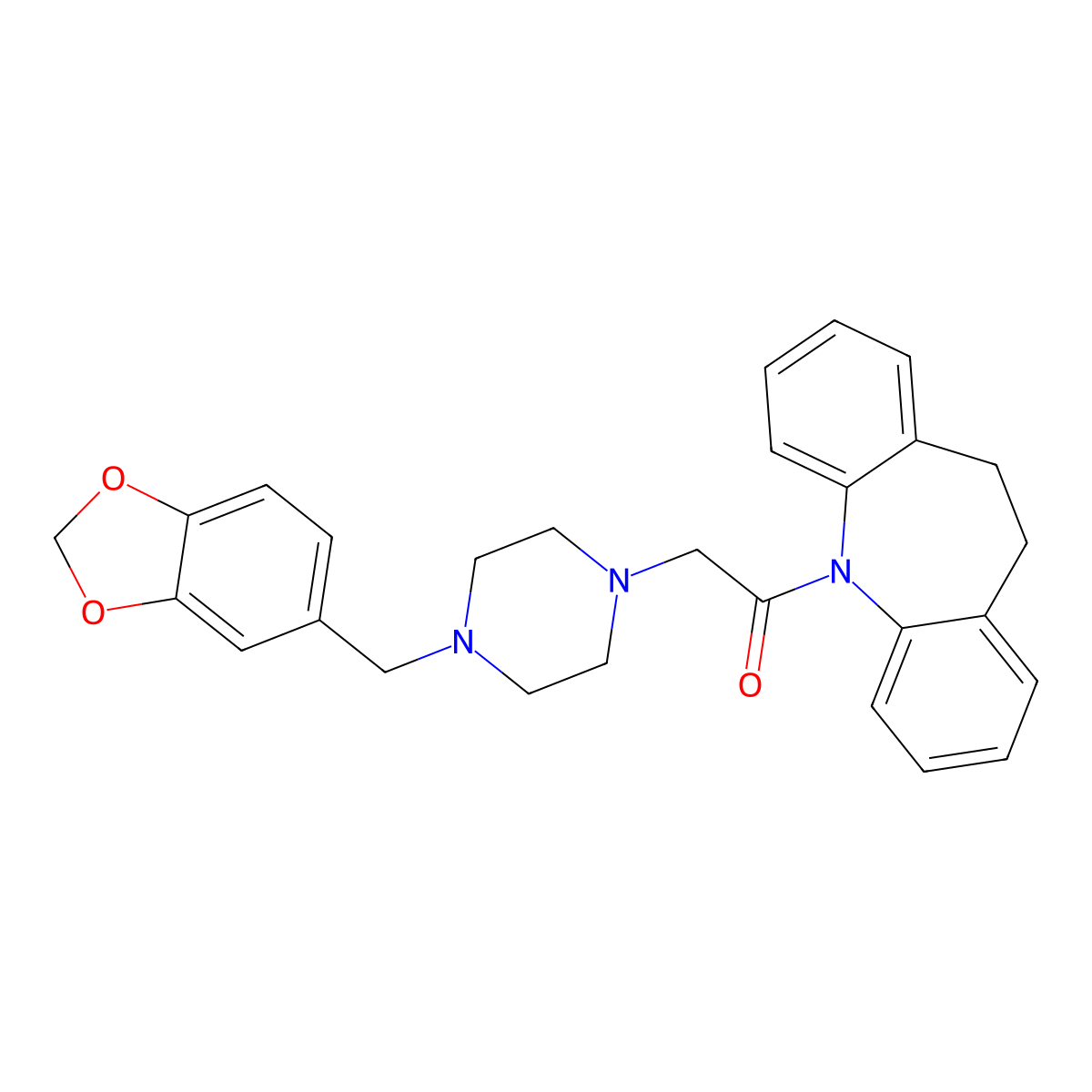 2-[4-(1,3-Benzodioxol-5-ylmethyl)piperazin-1-yl]-1-(5,6-dihydrobenzo[b][1]benzazepin-11-yl)ethanone molecular structure, CAS 433694-30-5