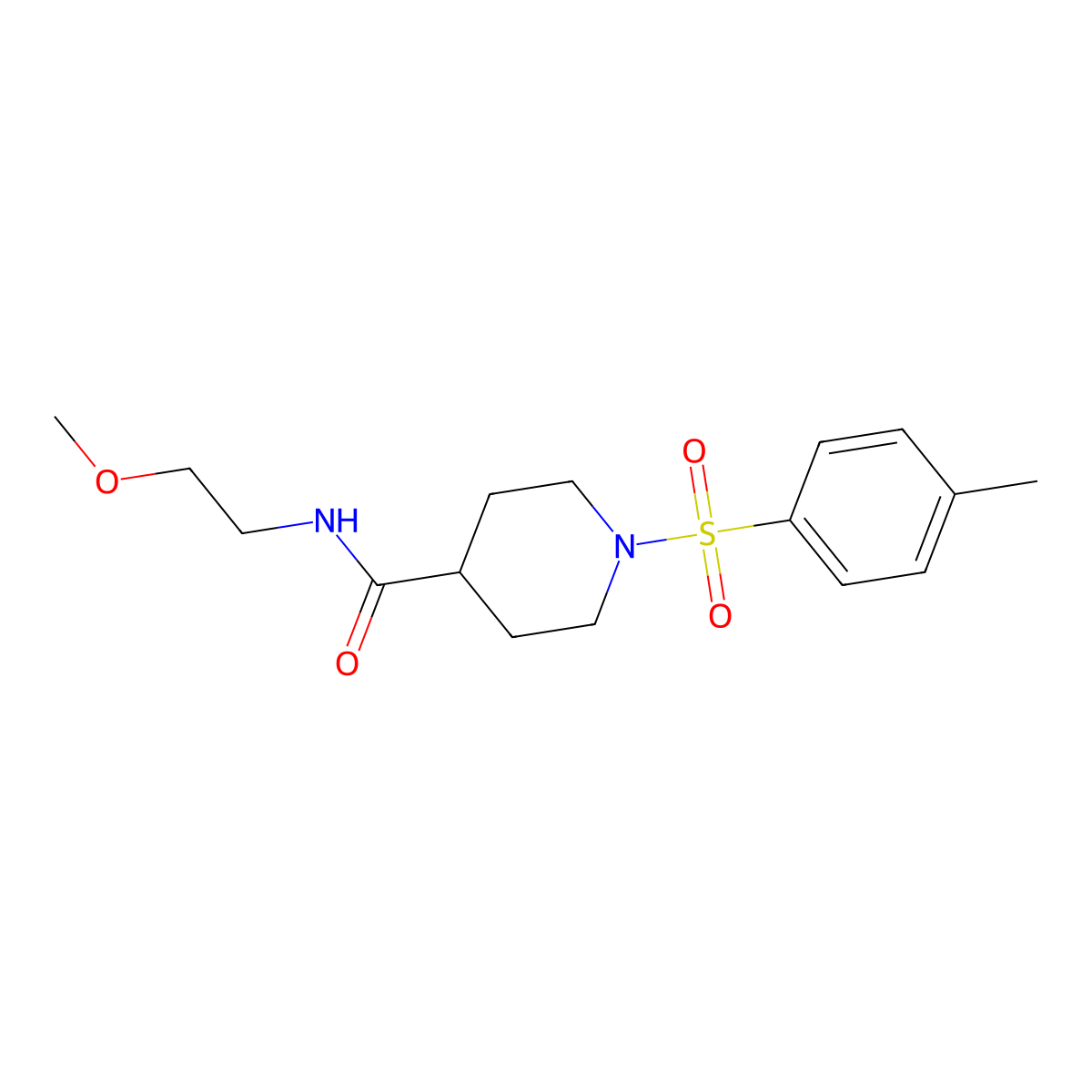 N-(2-methoxyethyl)-1-(4-methylphenyl)sulfonylpiperidine-4-carboxamide molecular structure, CAS 433694-43-0
