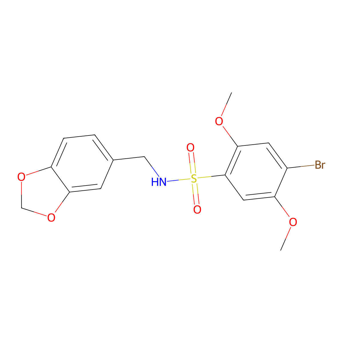 N-(1,3-benzodioxol-5-ylmethyl)-4-bromo-2,5-dimethoxybenzenesulfonamide molecular structure, CAS 433694-62-3
