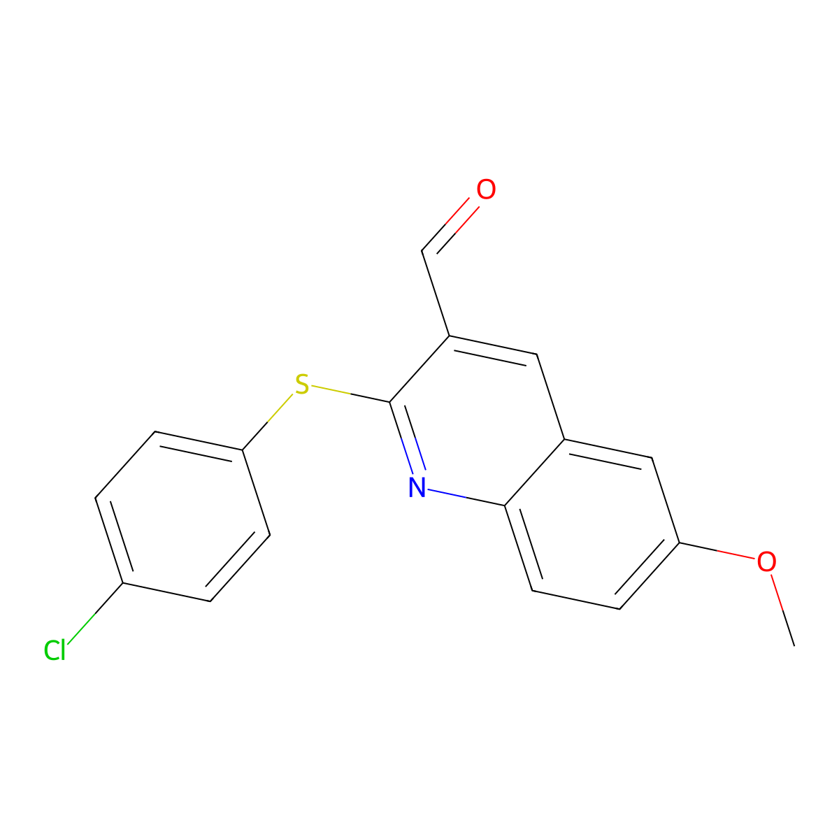 2-(4-Chlorophenyl)sulfanyl-6-methoxyquinoline-3-carbaldehyde molecular structure, CAS 433694-74-7