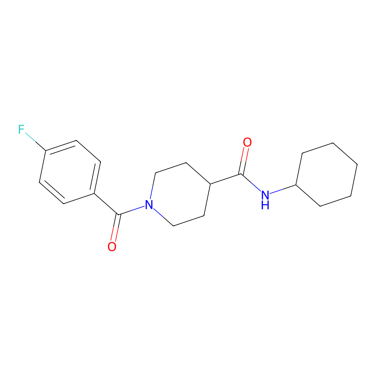 N-cyclohexyl-1-(4-fluorobenzoyl)piperidine-4-carboxamide molecular structure, CAS 433695-01-3