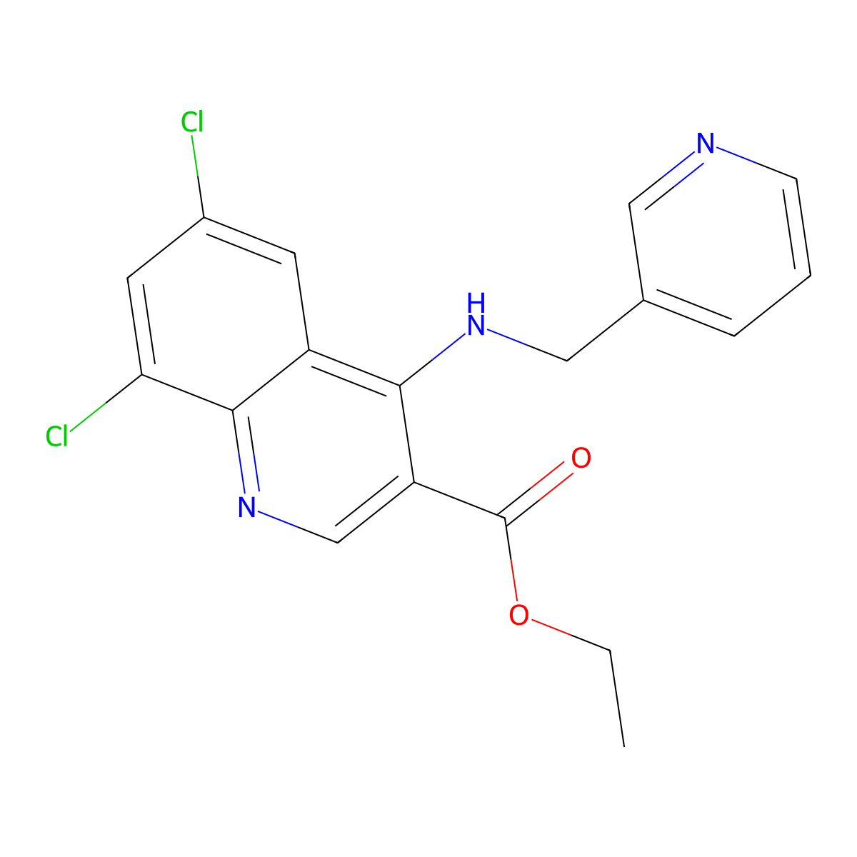 Ethyl 6,8-dichloro-4-((pyridin-3-ylmethyl)amino)quinoline-3-carboxylate molecular structure, CAS 433695-24-0