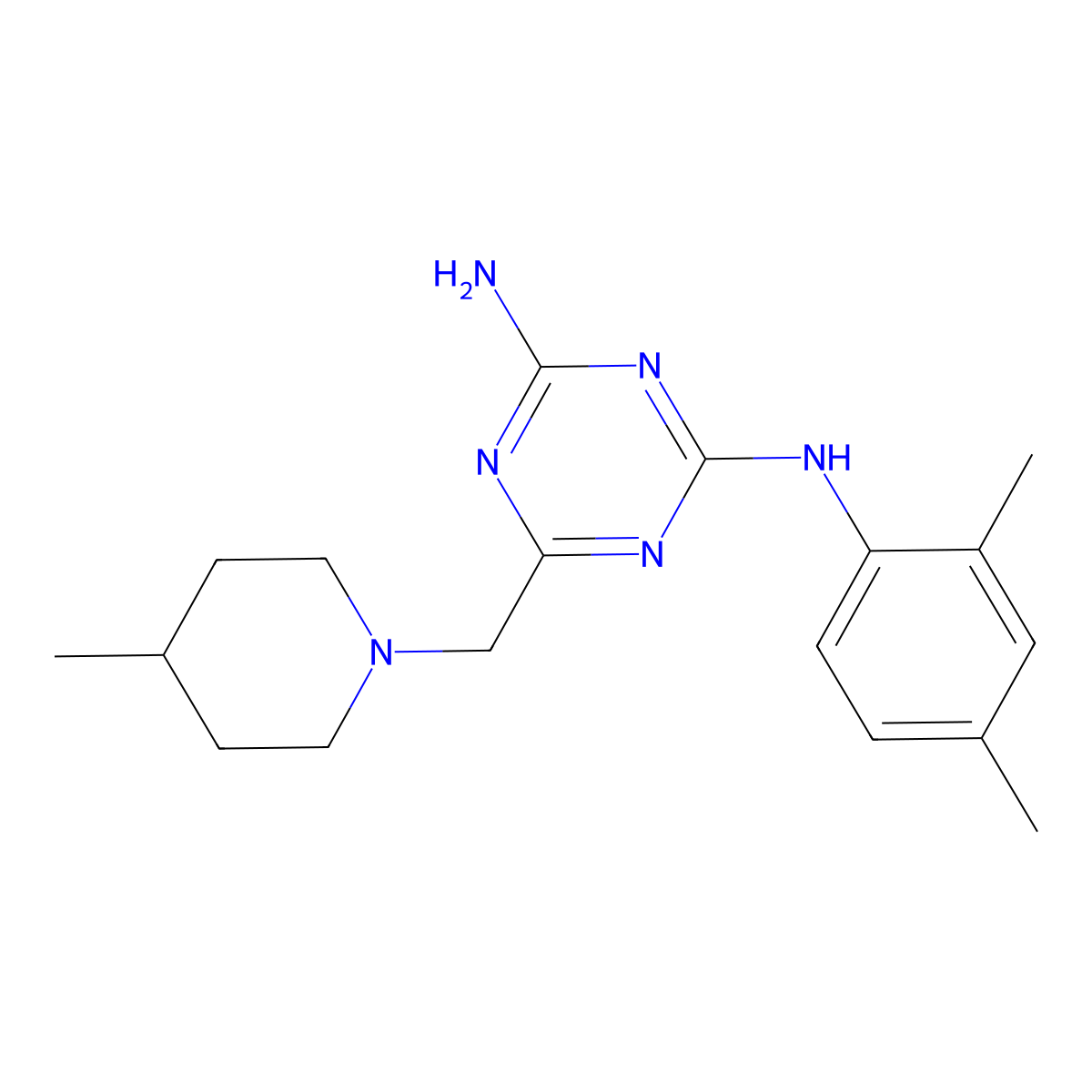 N-(2,4-dimethylphenyl)-6-[(4-methylpiperidin-1-yl)methyl]-1,3,5-triazine-2,4-diamine molecular structure, CAS 433695-31-9